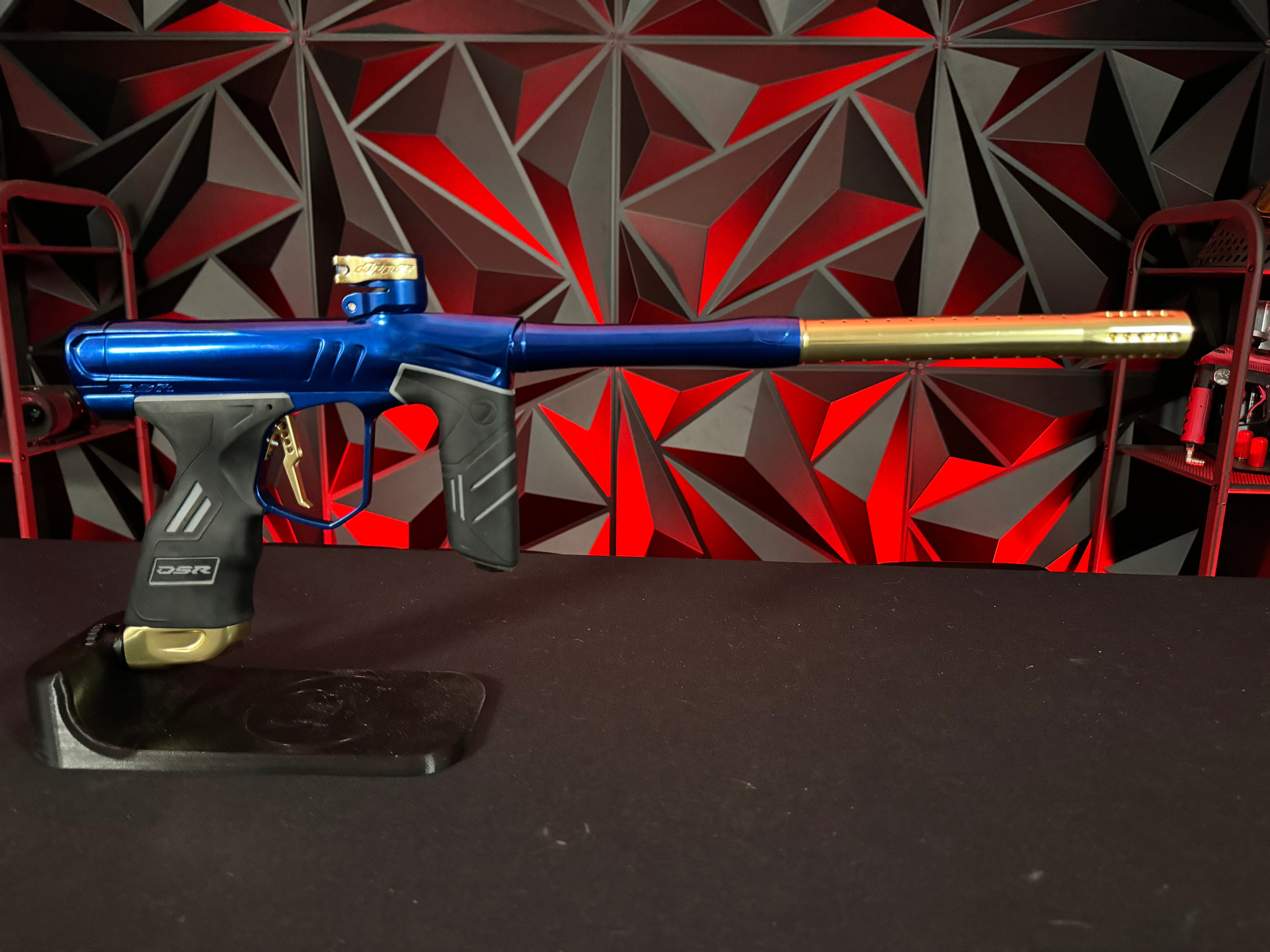 Used Dye DSR+ Paintball Gun - Polished Blue/Polished Gold w/ IM Pro Kit