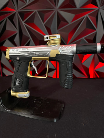 Used HK Army Gtek 170R Paintball Gun - Silver/Gold w/4 FL Backs and Infamous Deuce Trigger