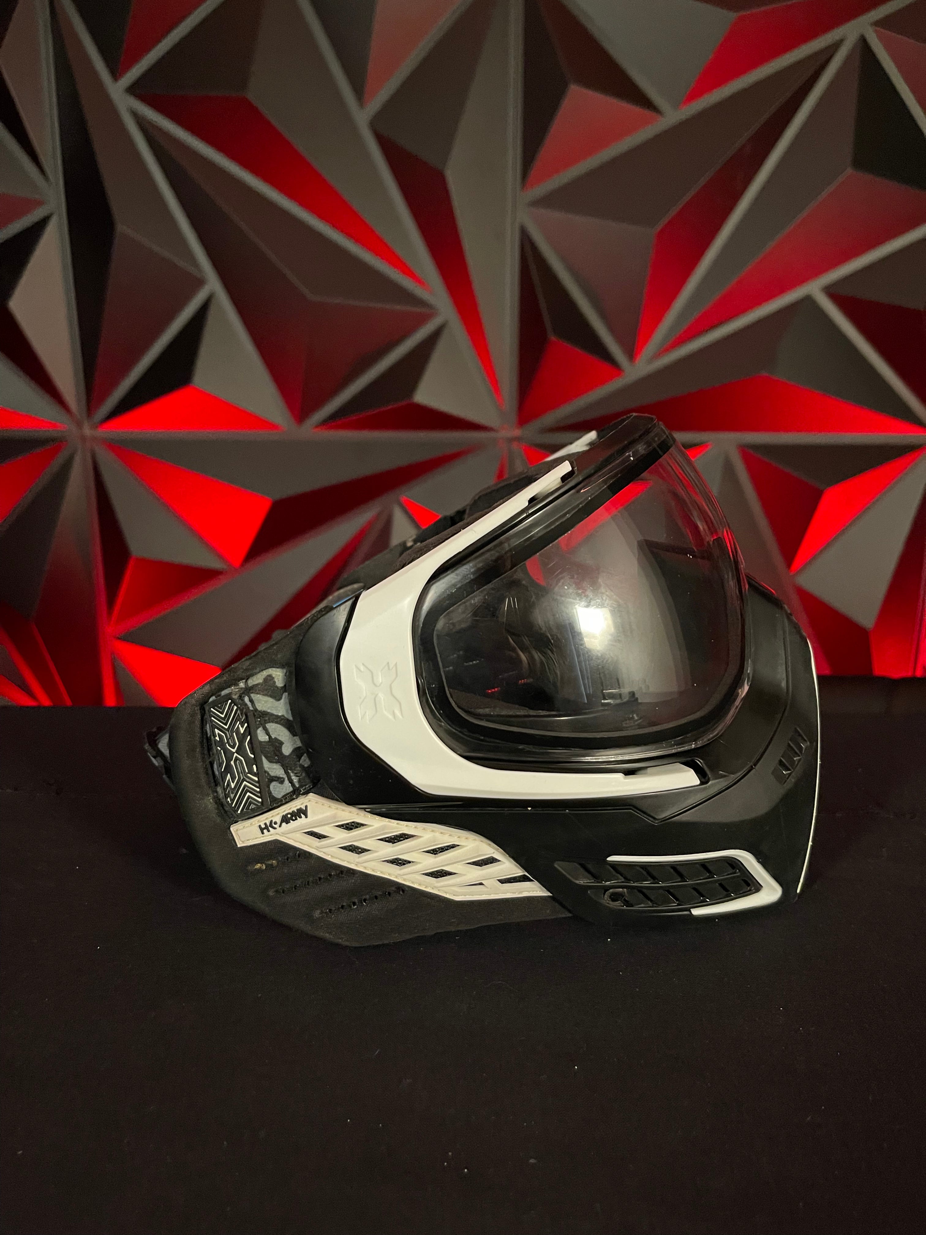 Used HK Army KLR Paintball Mask - Black/White - 2 additional lens, Soft Goggle Bag, and Carbon Goggle Mask