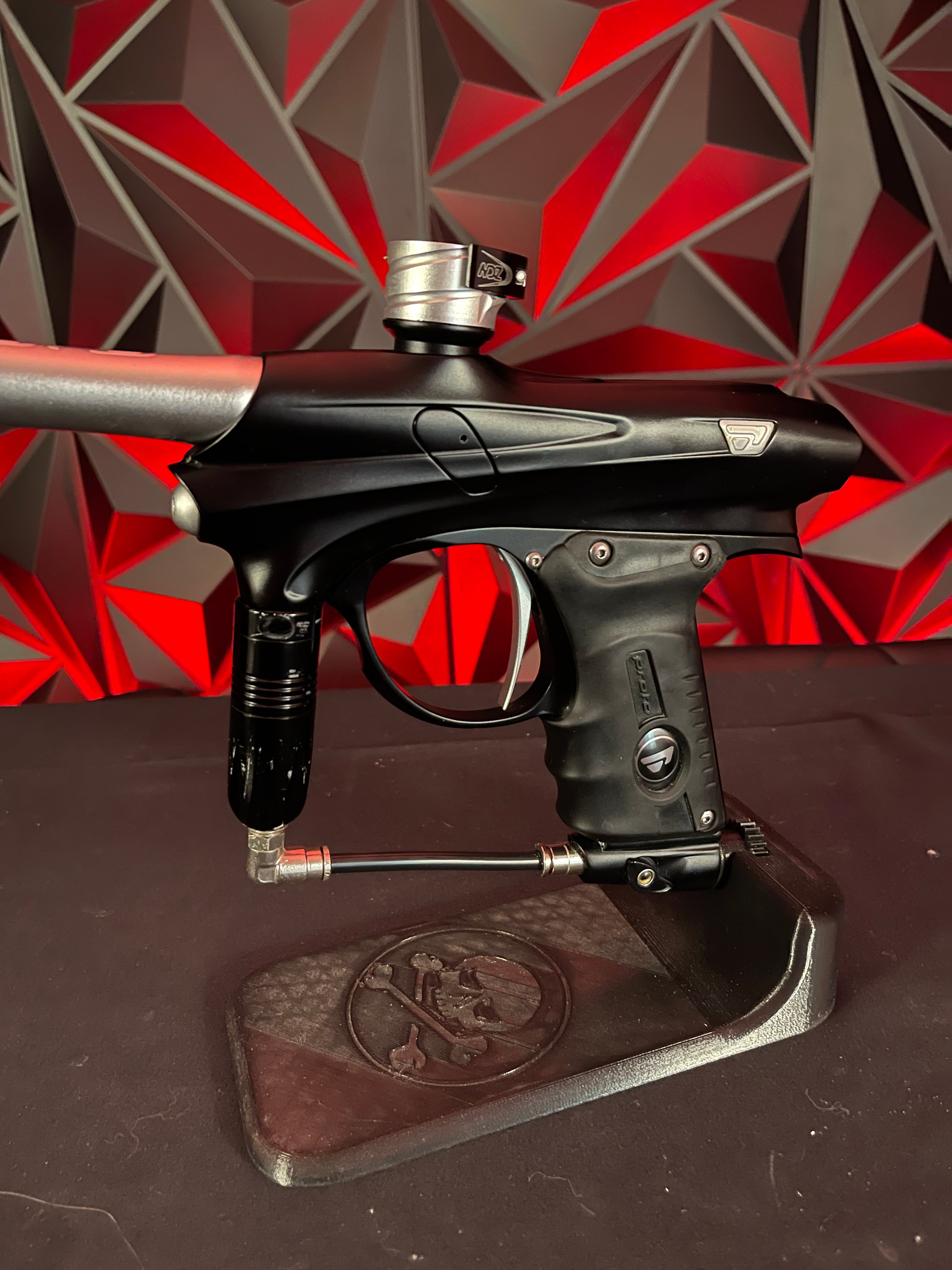 Used Proto PM7 Paintball Gun - Black/Silver w/NO2 Clamping Feedneck, Custom Products Regulator, Dye Airport On/Off ASA