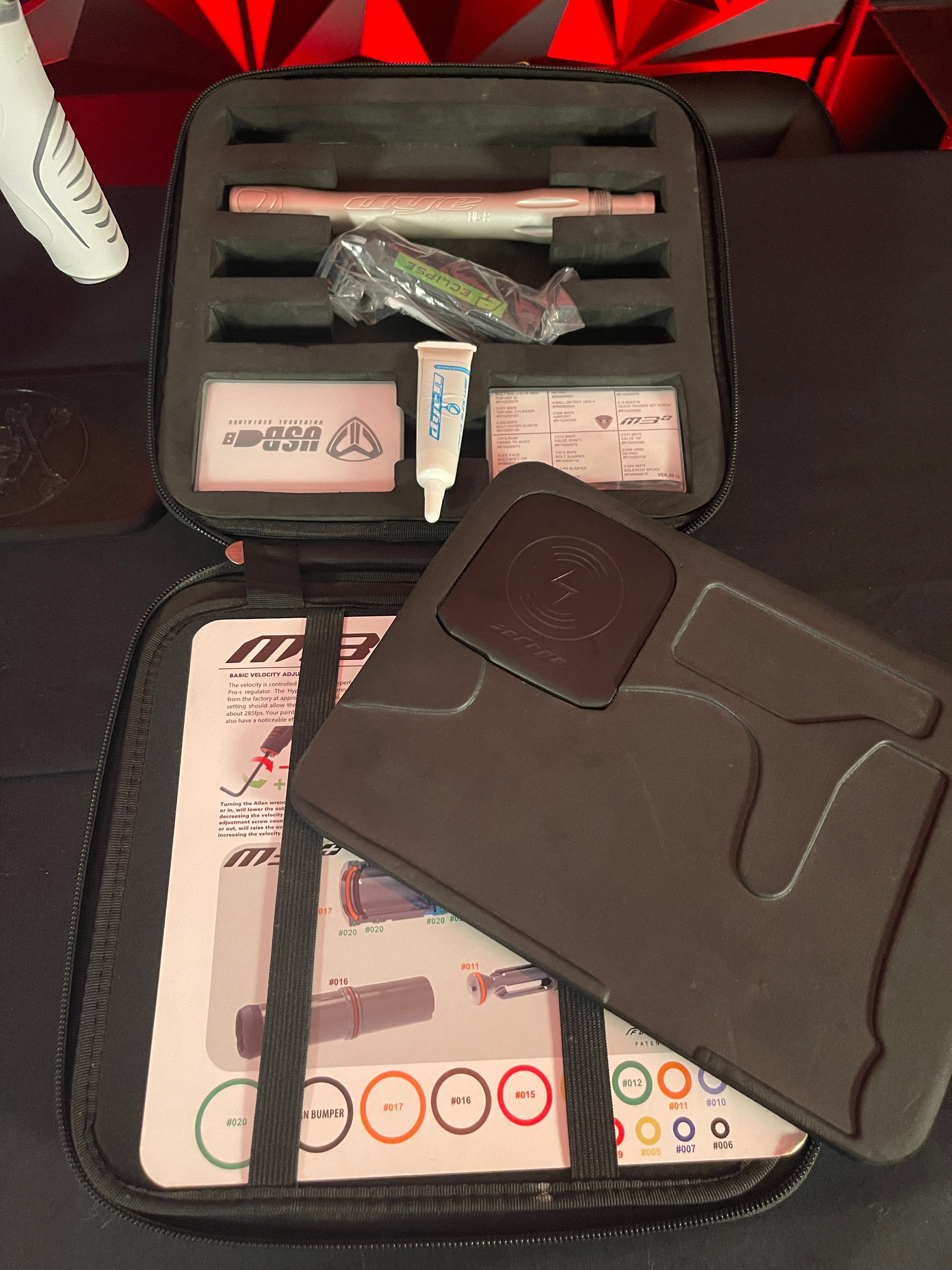 Used Dye M3+ Paintball Gun - Custom Blue to Silver Fade w/ Wireless Charging Pad