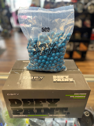 Defy Reliant Paintballs - 0.68 Caliber - 2000 Count - Bright Blue Shell / Neon Green Fill