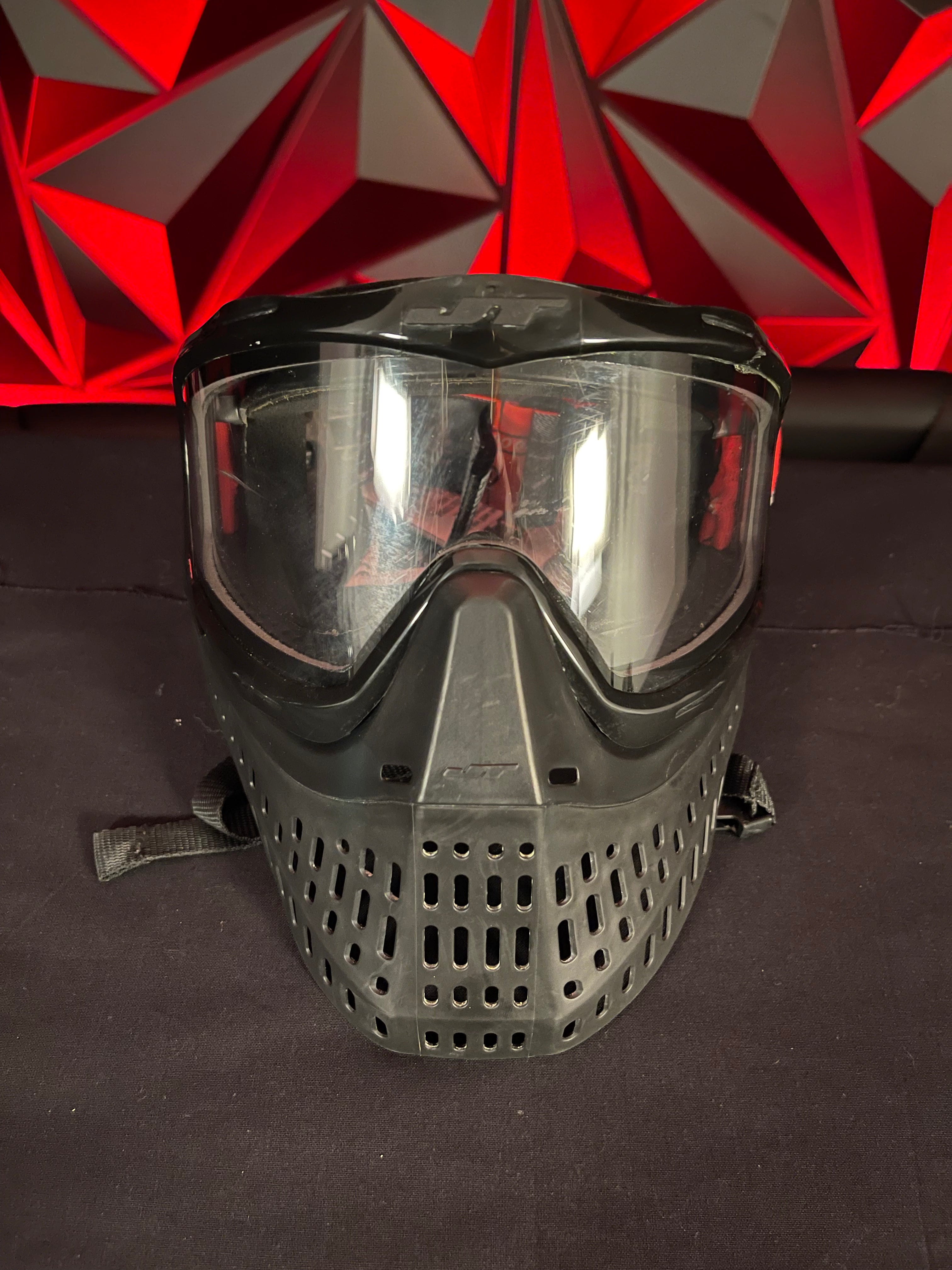 Used JT Spectra Proflex Paintball Mask - Black w/ Red Bandana Strap