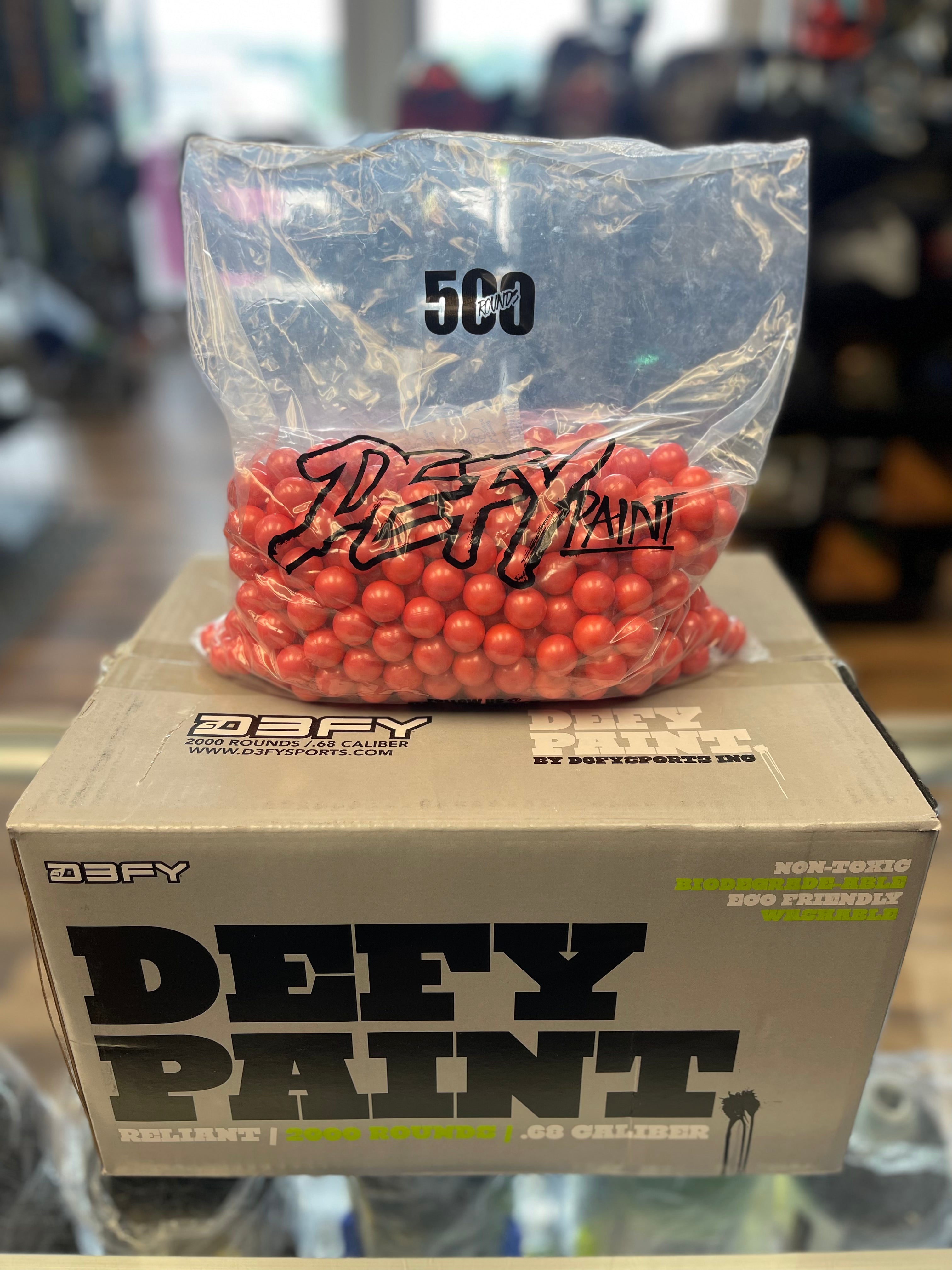 Defy Reliant Paintballs - 0.68 Caliber - 2000 Count - Non-Metallic Pink Shell / Yellow Fill