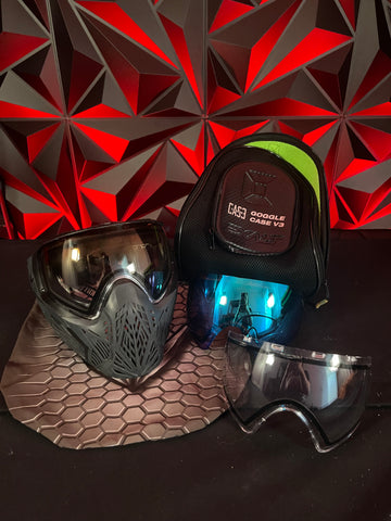 Used BNKR King CMD Paintball Mask - Black w/ 2 additional lenses, Exalt Goggle Case, Soft Goggle Bag