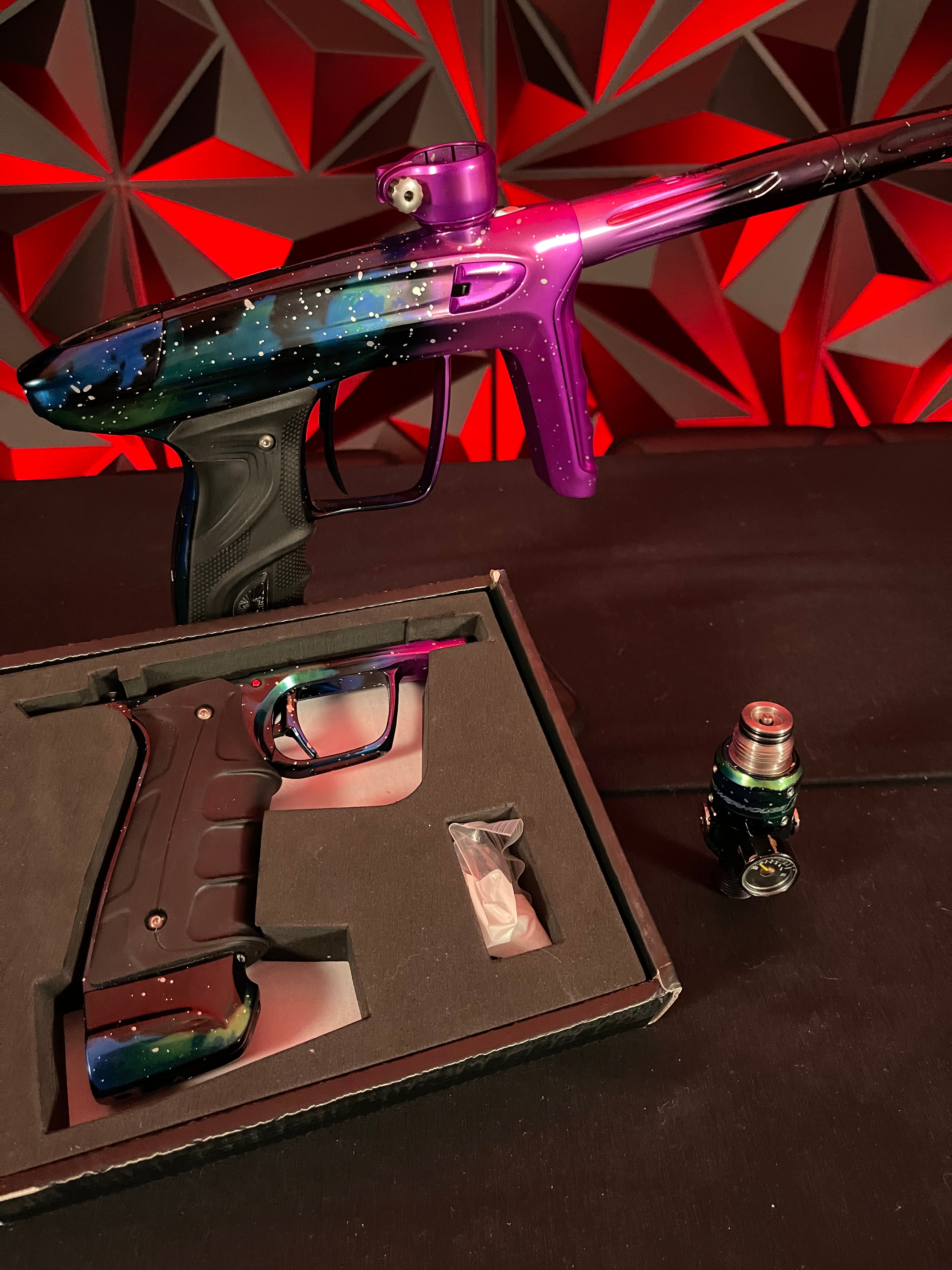 Used DLX Luxe TM40 Paintball Gun - LE Polished Pink Nebula w/ Matching Mech Frame and Powerhouse Reg