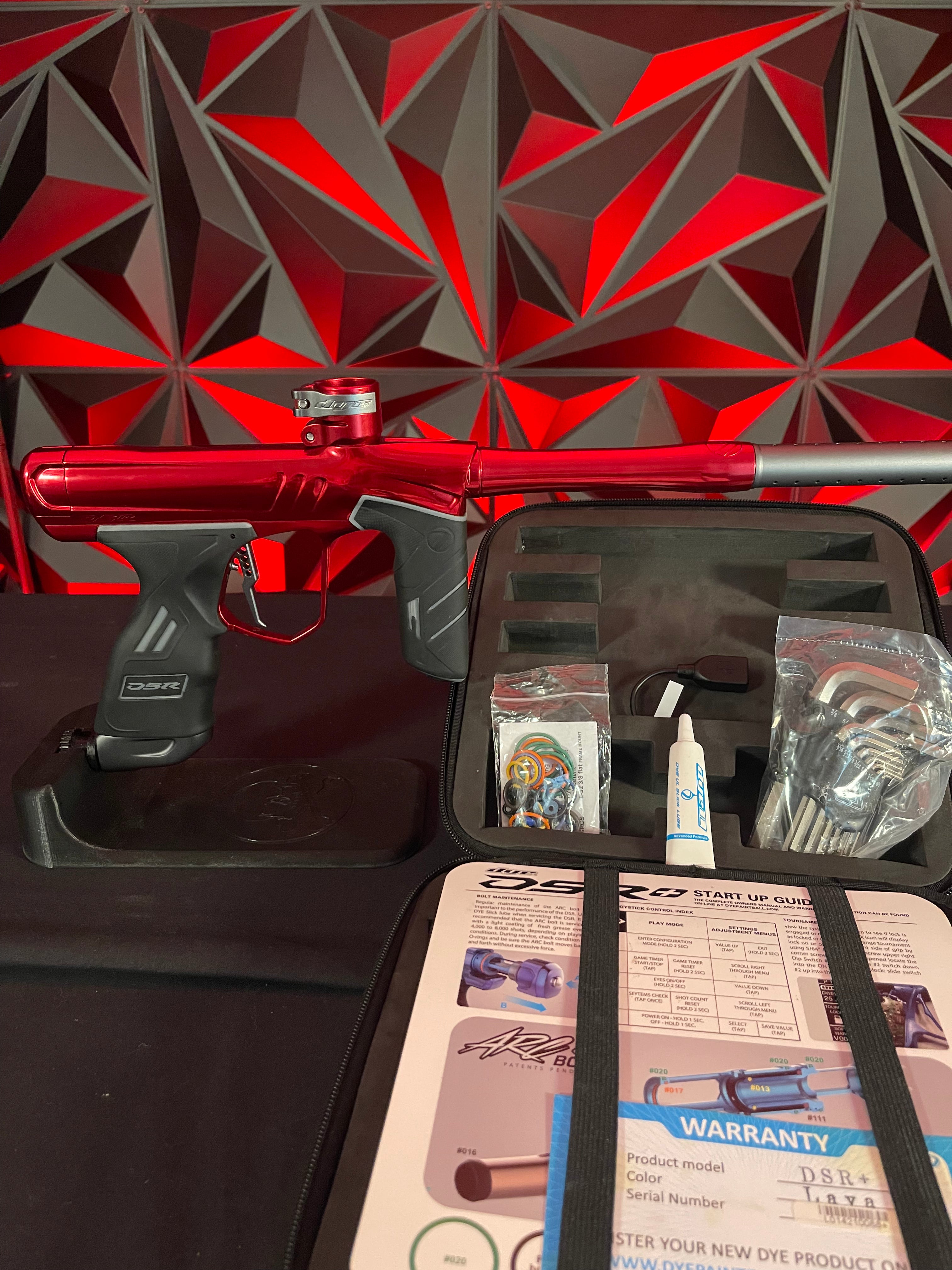 Used Dye DSR+ Paintball Gun - Polished Red w/Dark Grey Dust Accents