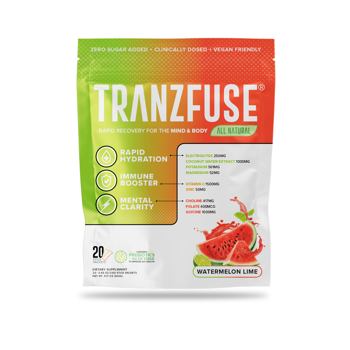 Tranzfuse Rapid Recovery Stick Packs - 20 Sticks Lemonade Sweet Tea