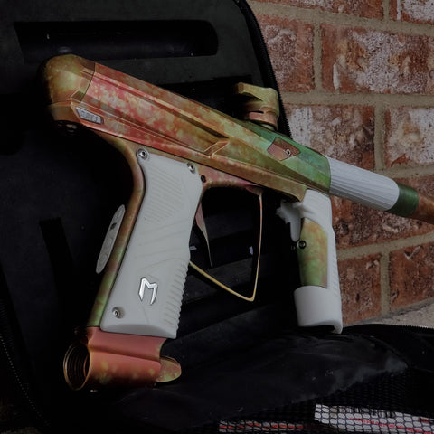 Used MacDev Clone 5 Paintball Gun - Red / Green Fire Fade