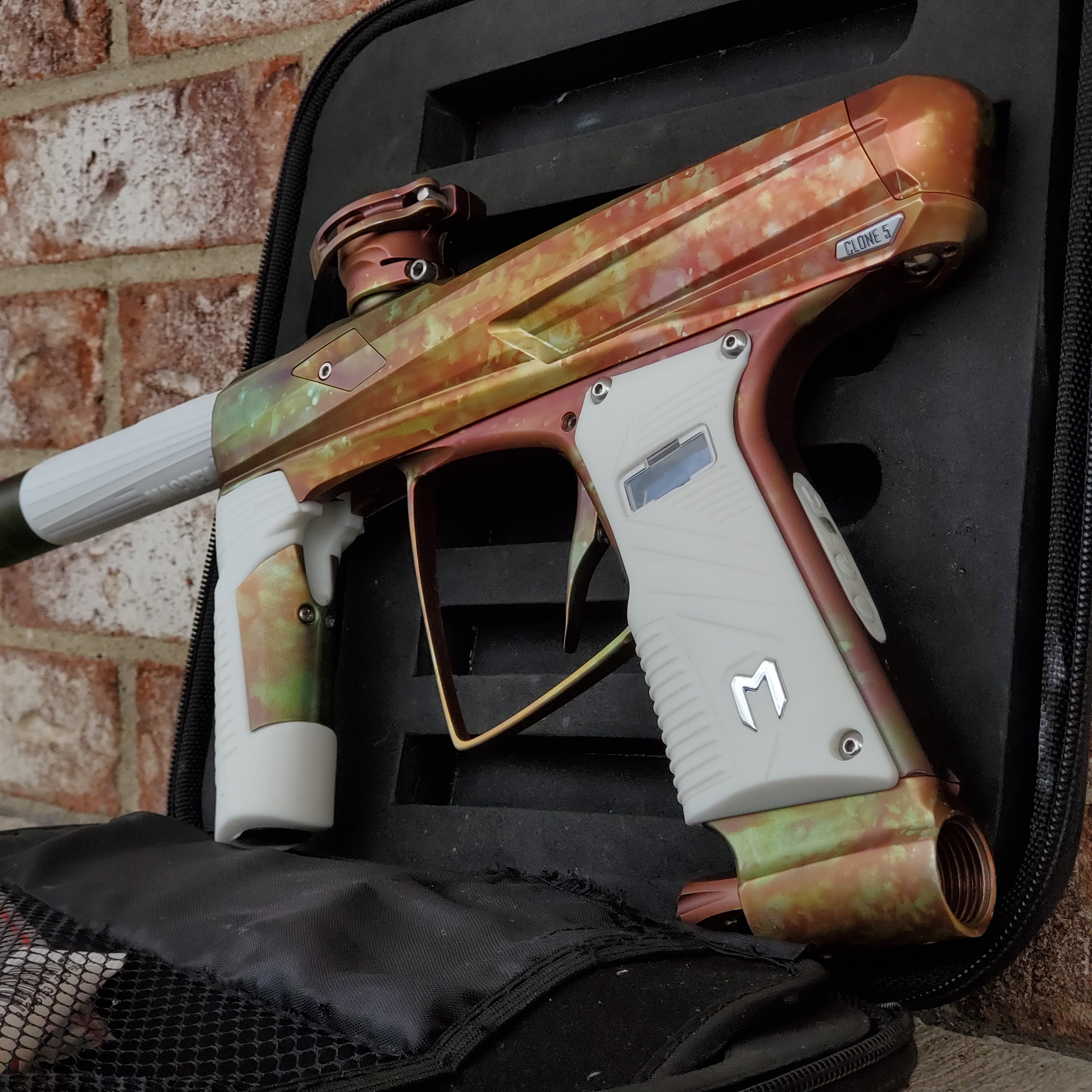Macdev Used MacDev Clone 5 Paintball Gun - Red / Green Fire Fade