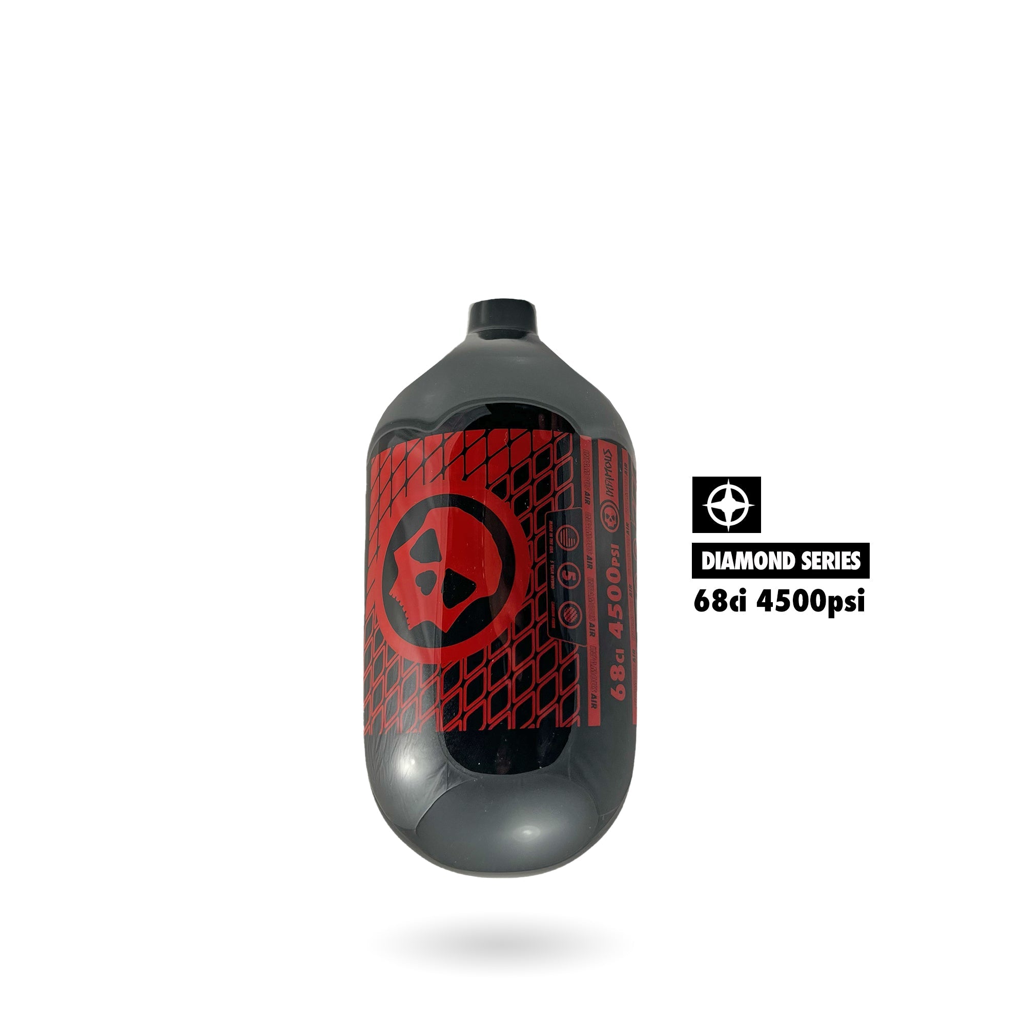 Infamous "Diamond Series" Air Pattern Paintball Tank - 68/4500 - Black / Red - BOTTLE ONLY