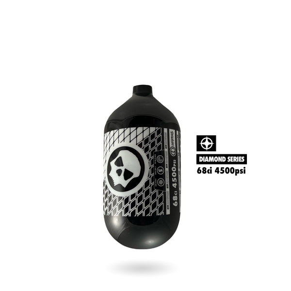 Infamous "Diamond Series" Air Pattern Paintball Tank - 68/4500 - Black / White - BOTTLE ONLY