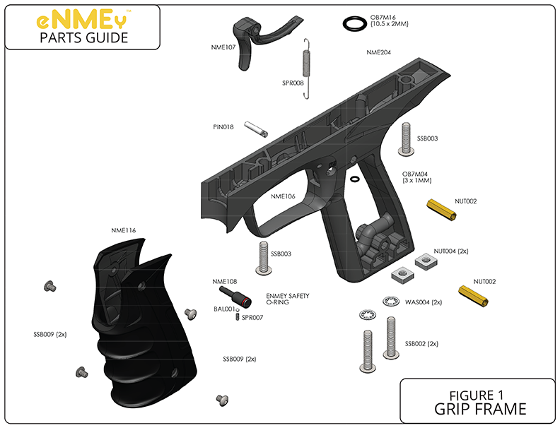 GOG eNMEy Grip Frame Complete Replacement Part List. Pick The Part You Need!