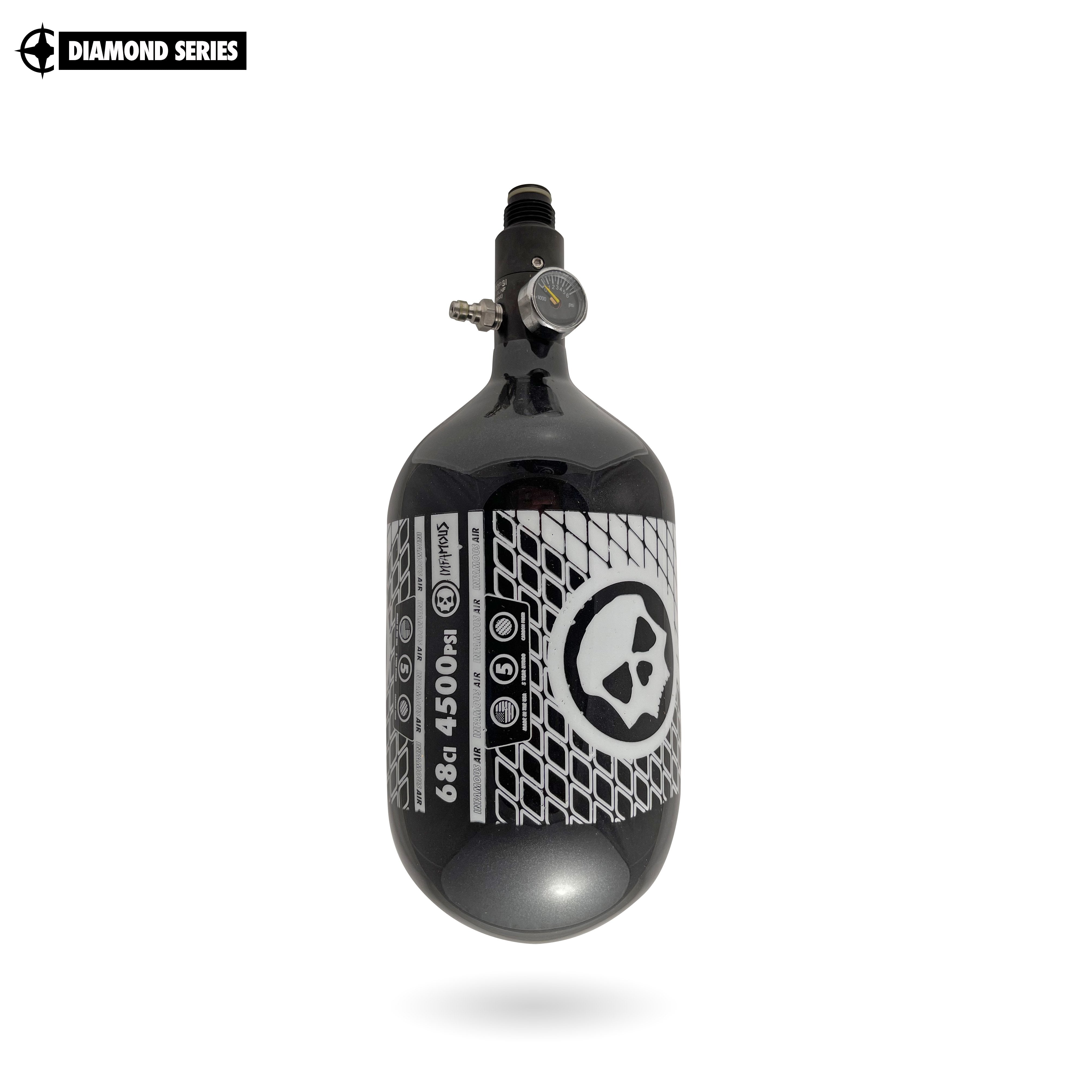 INFAMOUS AIR TANK W/ STANDARD REG - AIR PATTERN - Diamond Series - 68CI / 4500PSI - Black / White