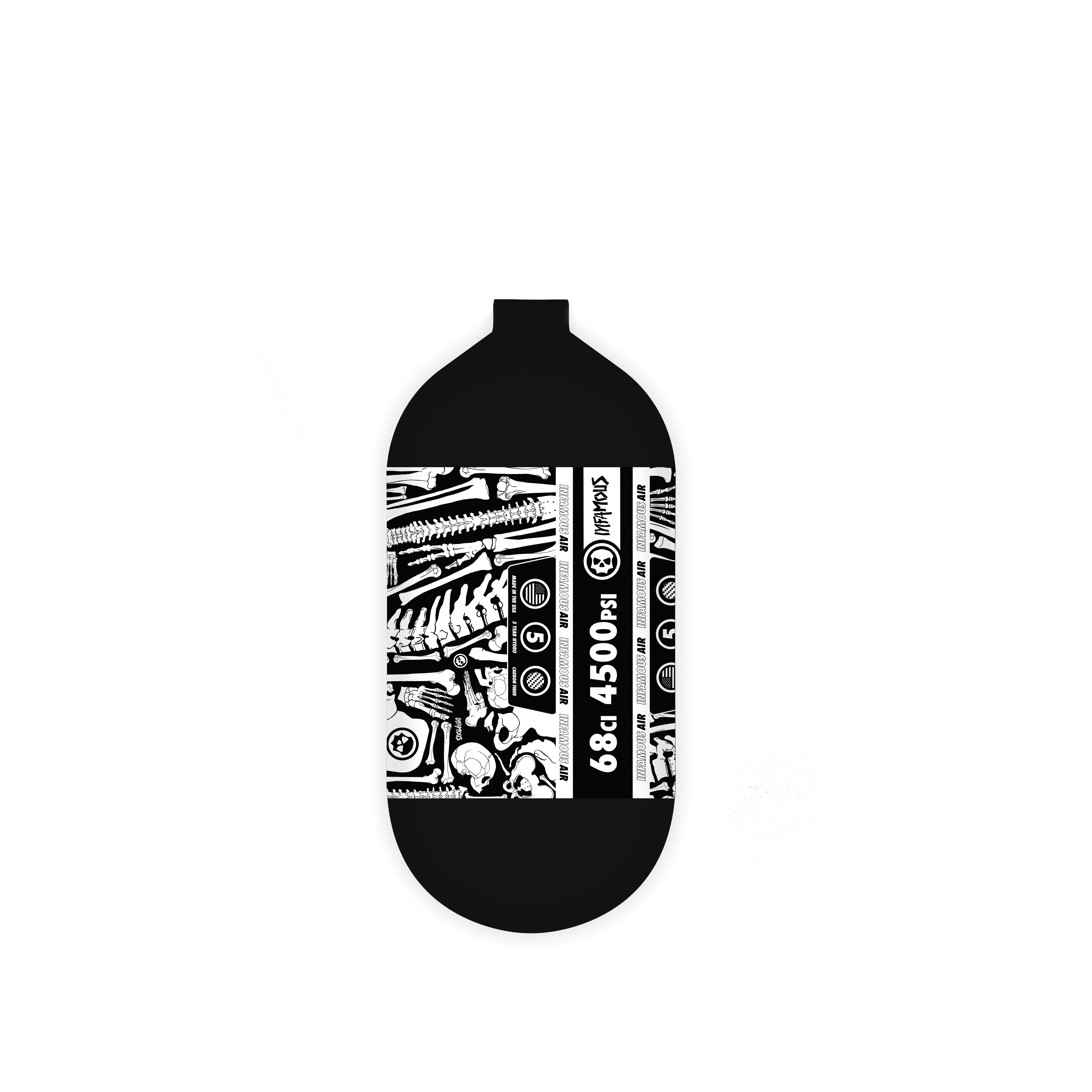 INFAMOUS AIR "BONES" Paintball Tank - BOTTLE ONLY - Black/White - 68CI / 4500PSI