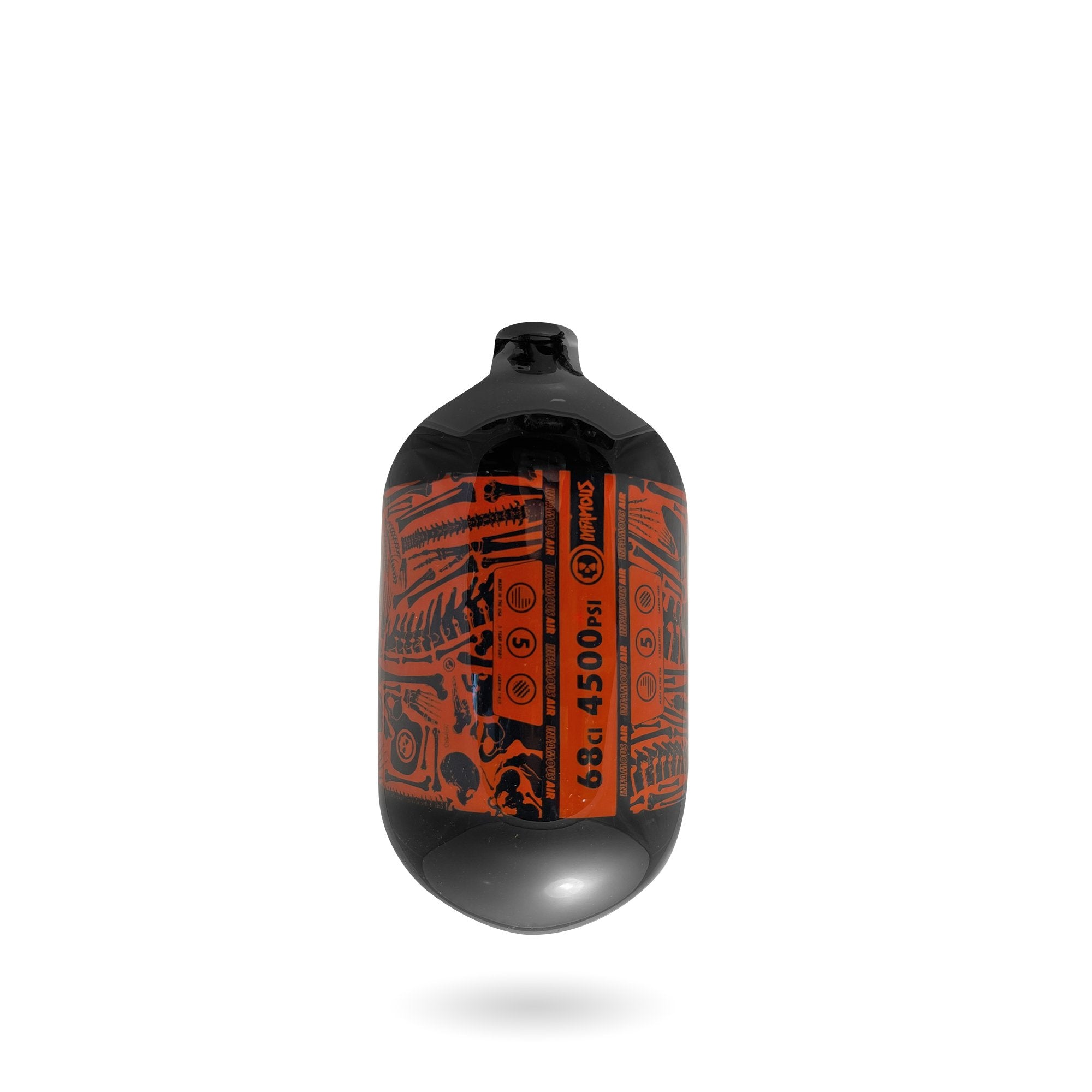 INFAMOUS AIR "BONES" Paintball Tank - BOTTLE ONLY - Black/Orange - 68CI / 4500PSI