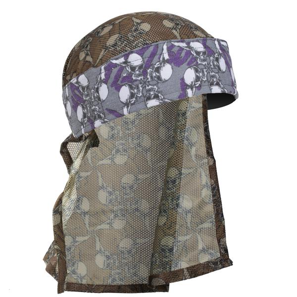 HK Army Hostilewear Headwrap - Purple Skulls / Tan Mesh