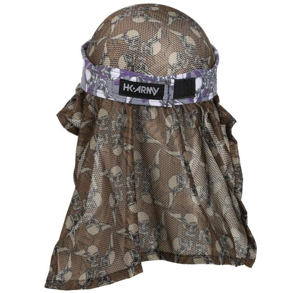 HK Army Hostilewear Headwrap - Purple Skulls / Tan Mesh