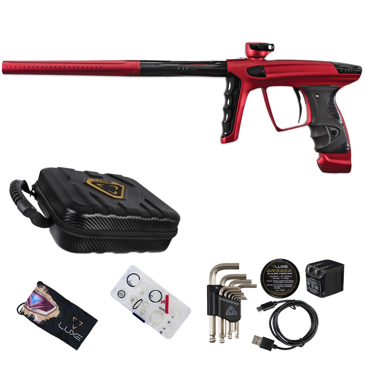 DLX Luxe X Paintball Gun - Polished Red / Polished Black