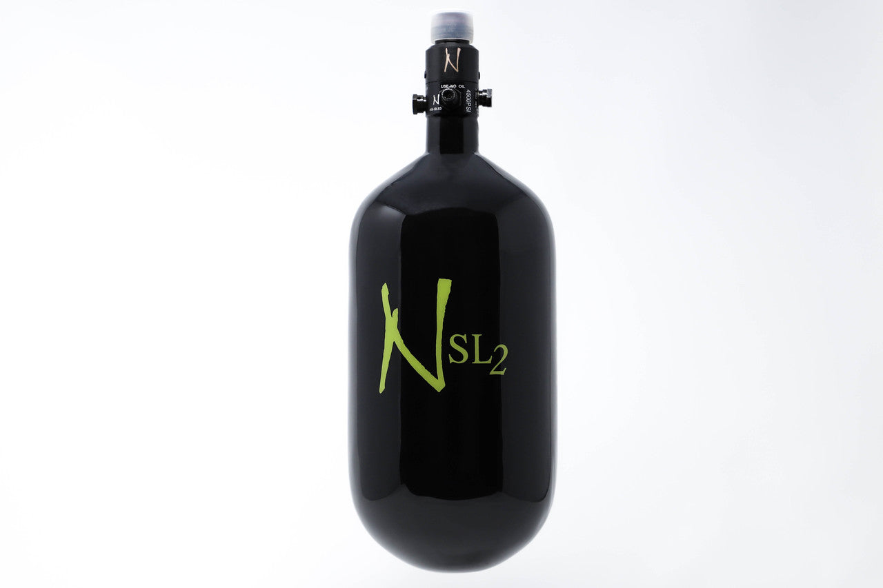 Ninja SL2 77/4500 Carbon Fiber Paintball Tank - Black/Lime - Standard Adjustable Regulator