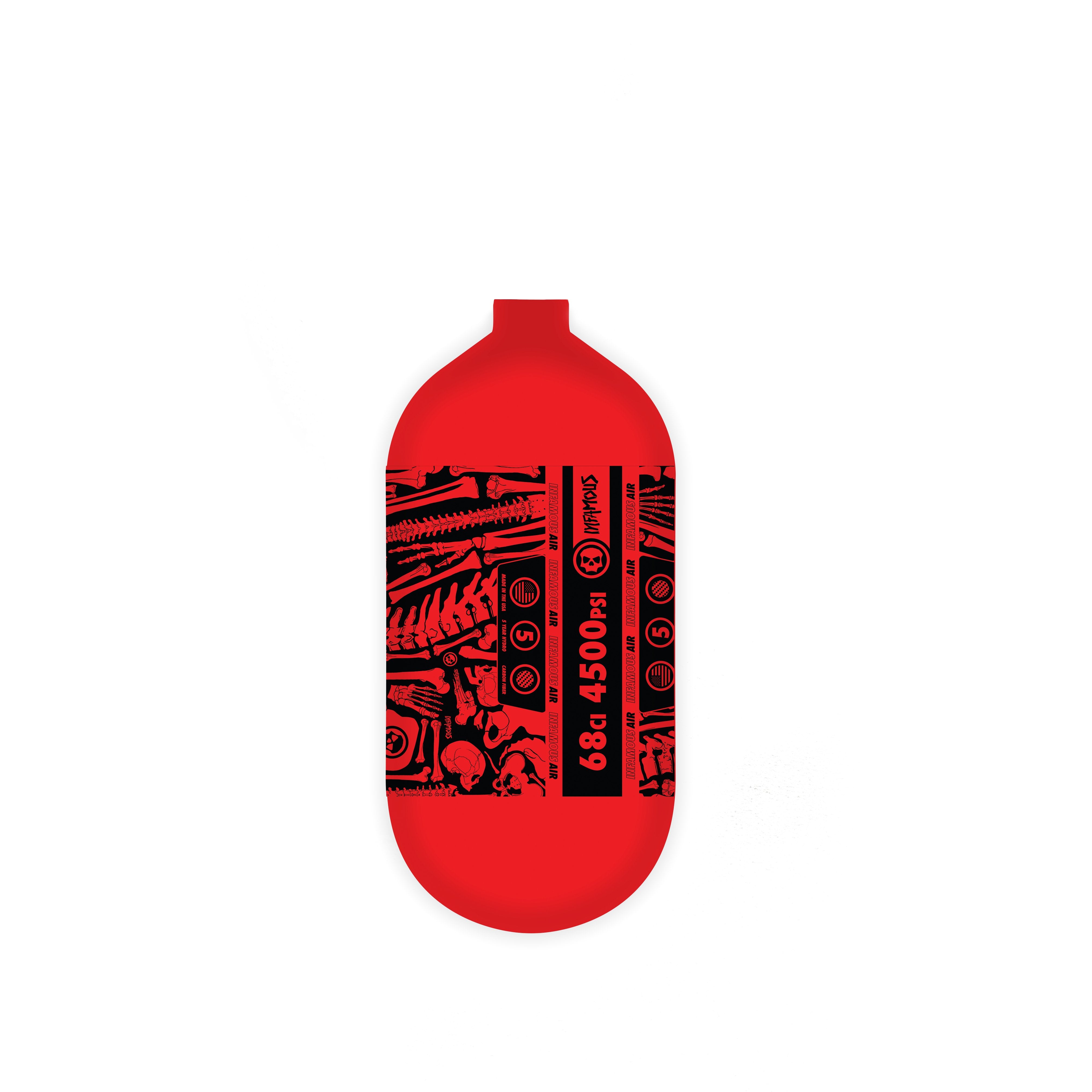 INFAMOUS AIR "BONES" Paintball Tank - BOTTLE ONLY - Red/Black - 68CI / 4500PSI
