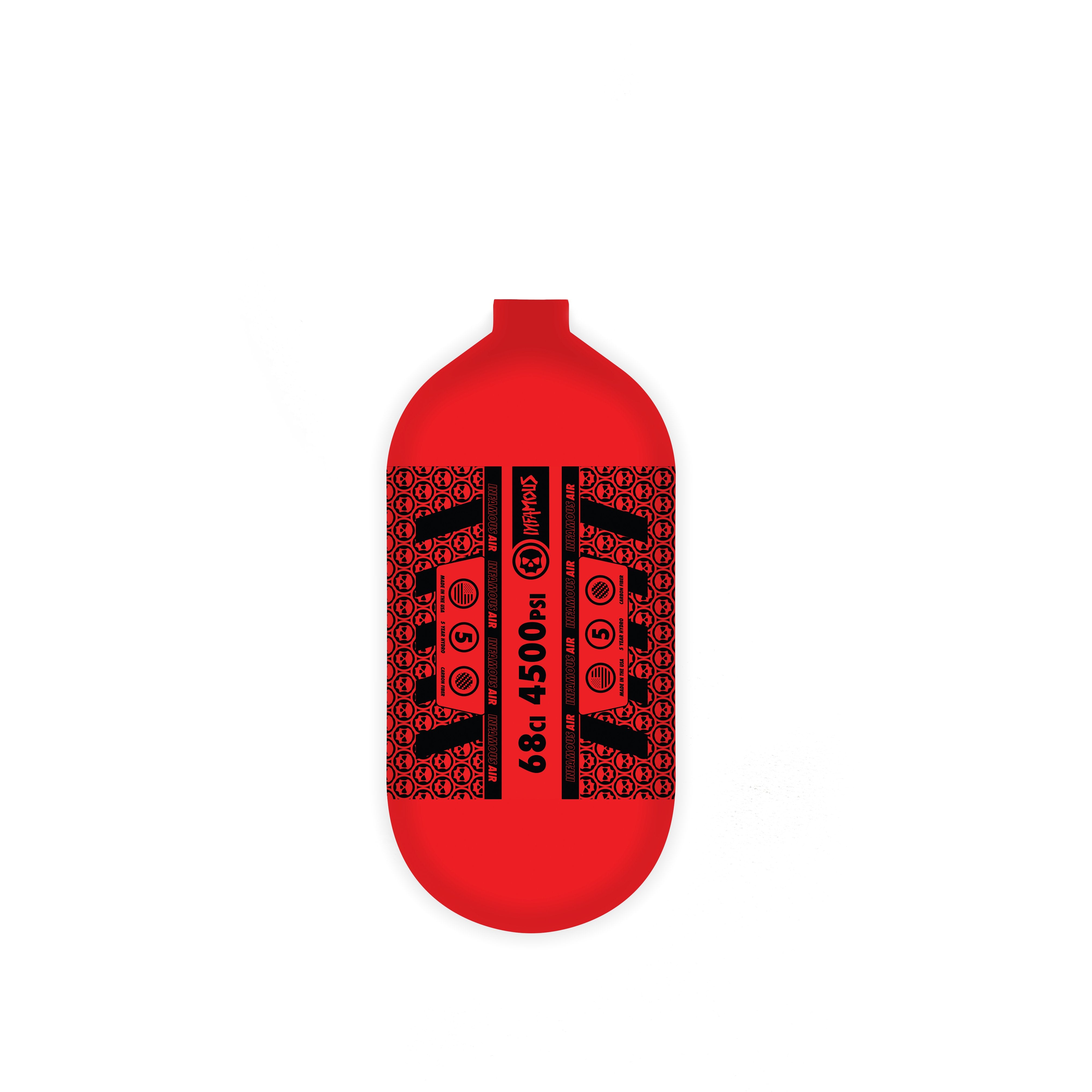 INFAMOUS AIR "SKULL SQUAD" Paintball Tank - BOTTLE ONLY - Red/Black - 68CI / 4500PSI