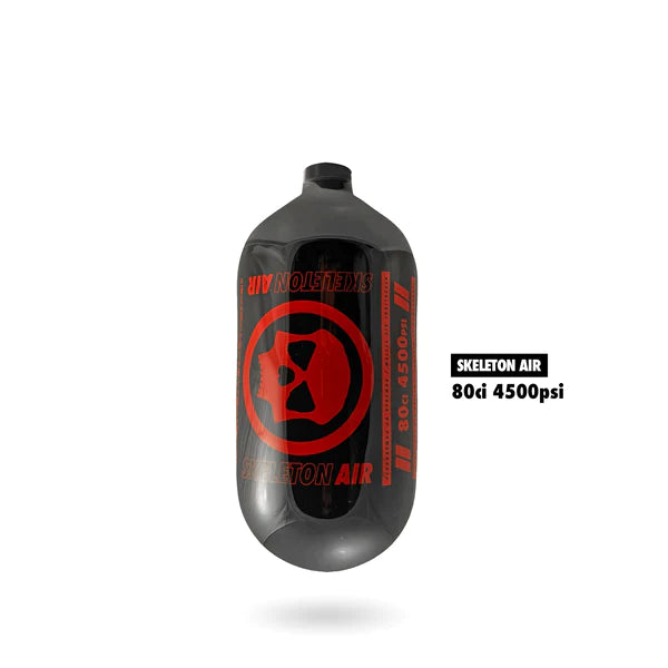 Infamous Skeleton Air "Hyperlight" Paintball Tank BOTTLE ONLY - Black / Red - 80/4500 PSI