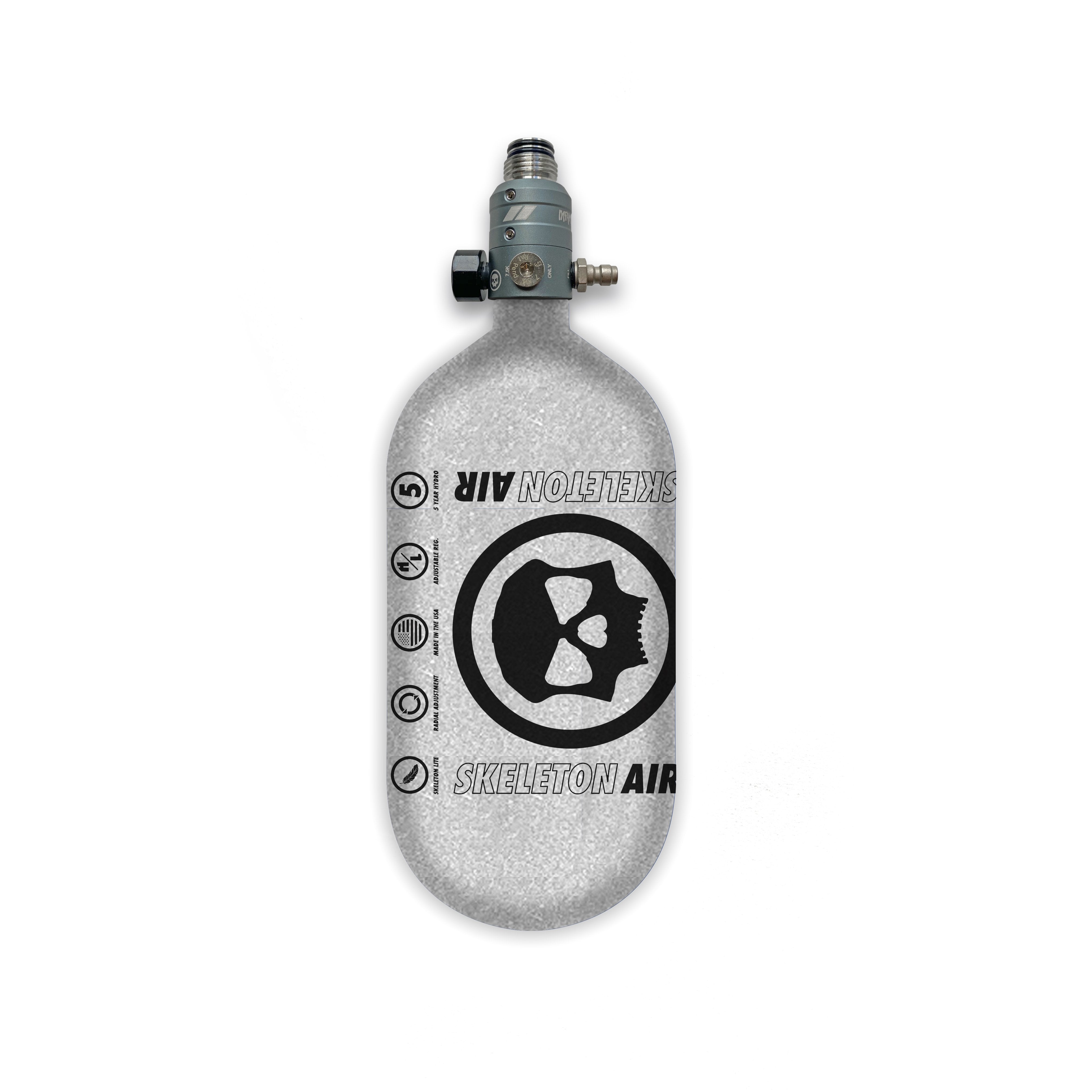 Infamous Skeleton Air "Hyperlight" Paintball Tank -Bottle Only-- Silver / Black - 80/4500 PSI