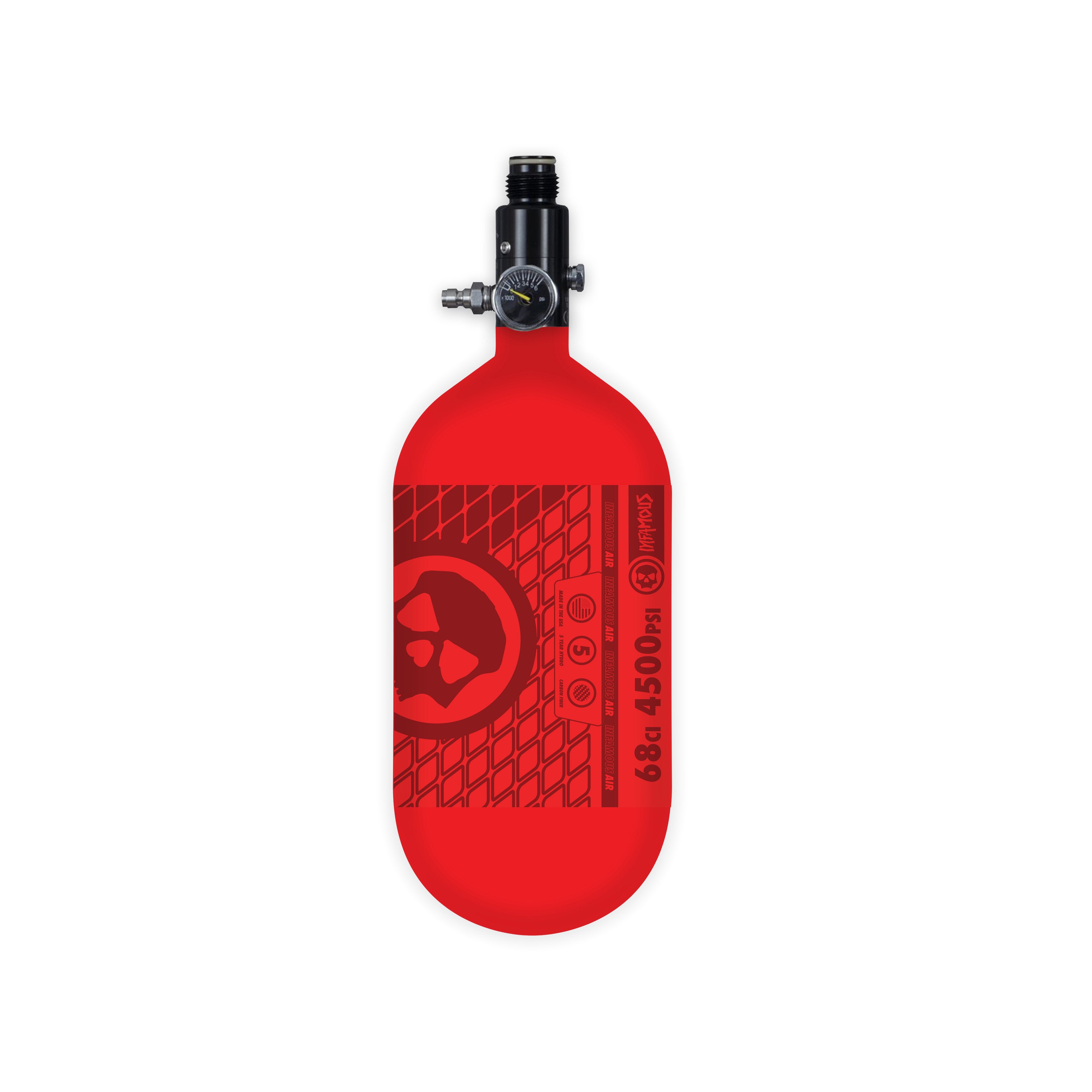INFAMOUS AIR TANK W/ STANDARD REG - AIR PATTERN - 68CI / 4500PSI - Red/Red