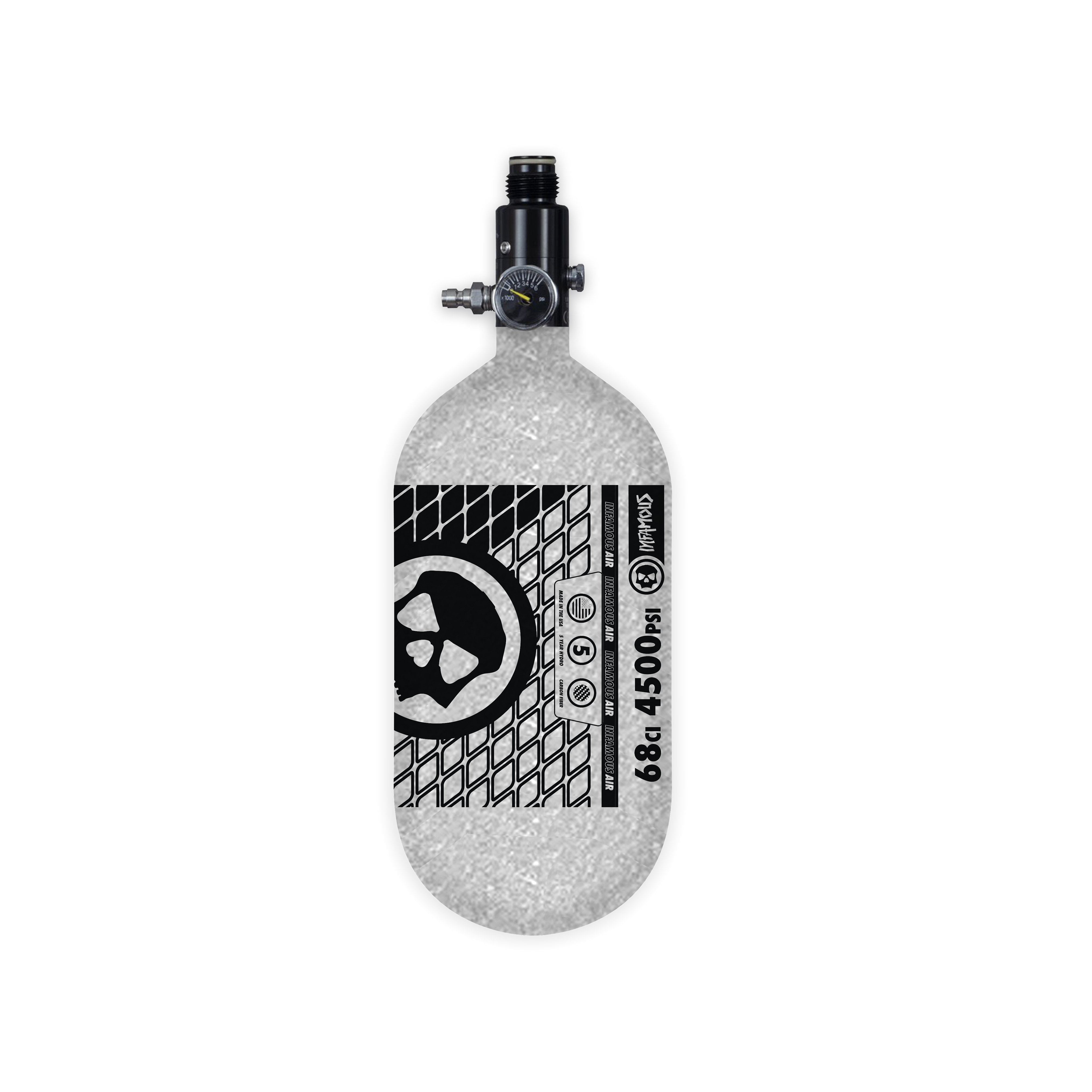 INFAMOUS AIR TANK W/ STANDARD REG - AIR PATTERN - 68CI / 4500PSI - Silver/Black