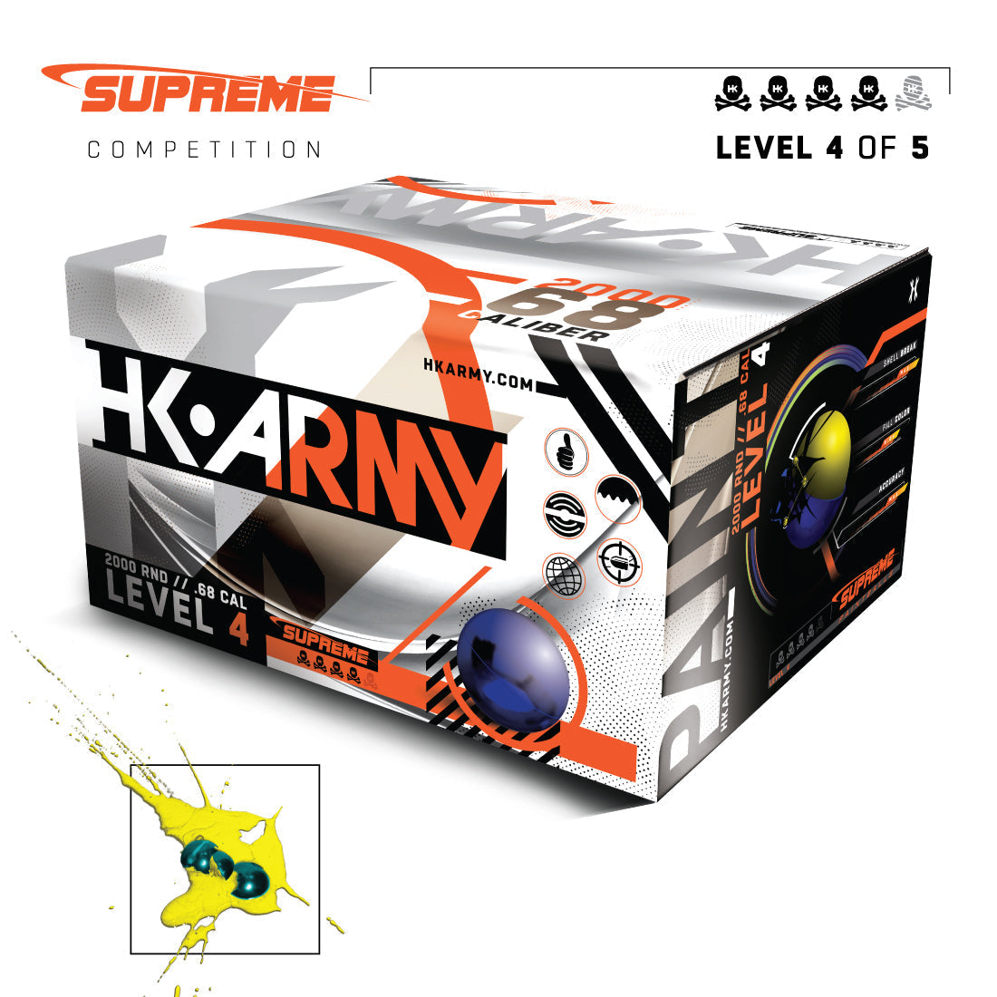 HK Army Supreme Paintballs - Level 4 - Blue Majestic Shell / Orange Fill