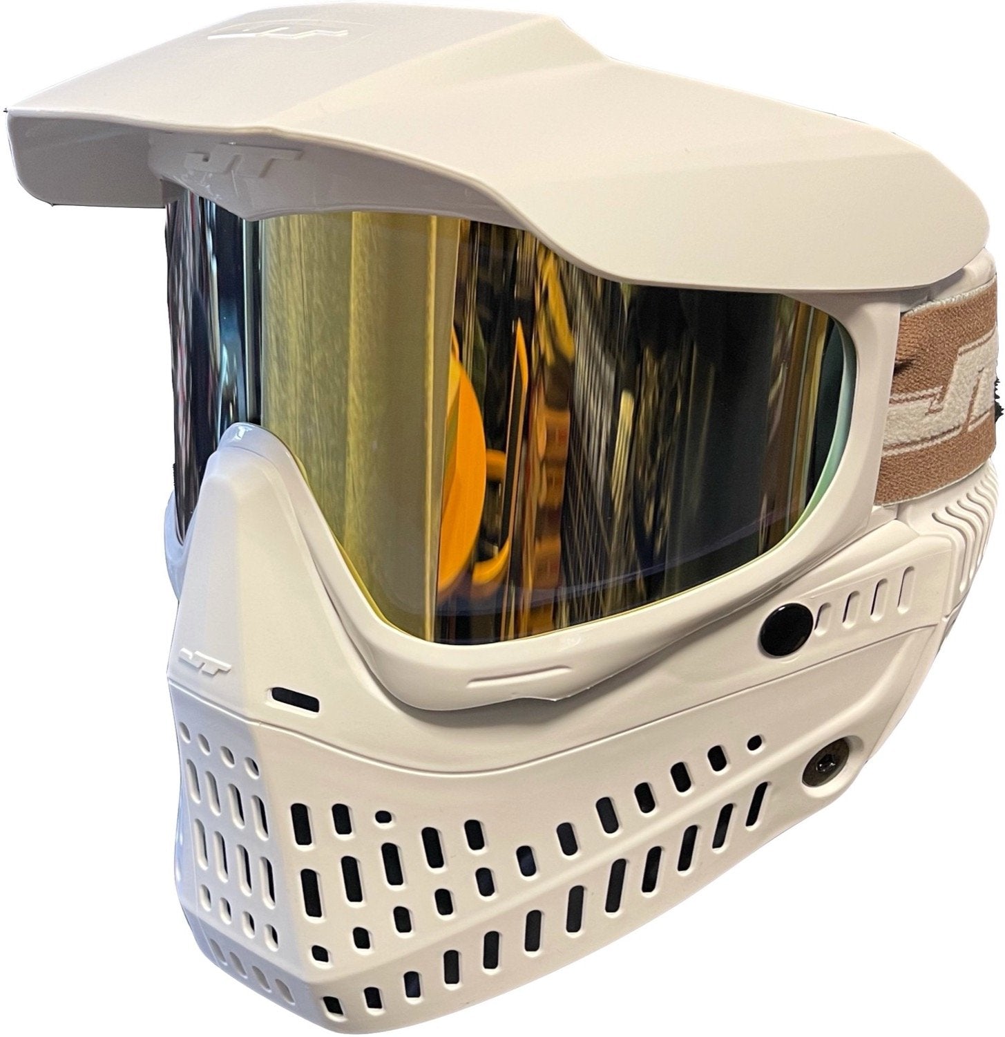 JT Proflex LE Paintball Mask - All White w/ Thermal Gold Mirror Lens