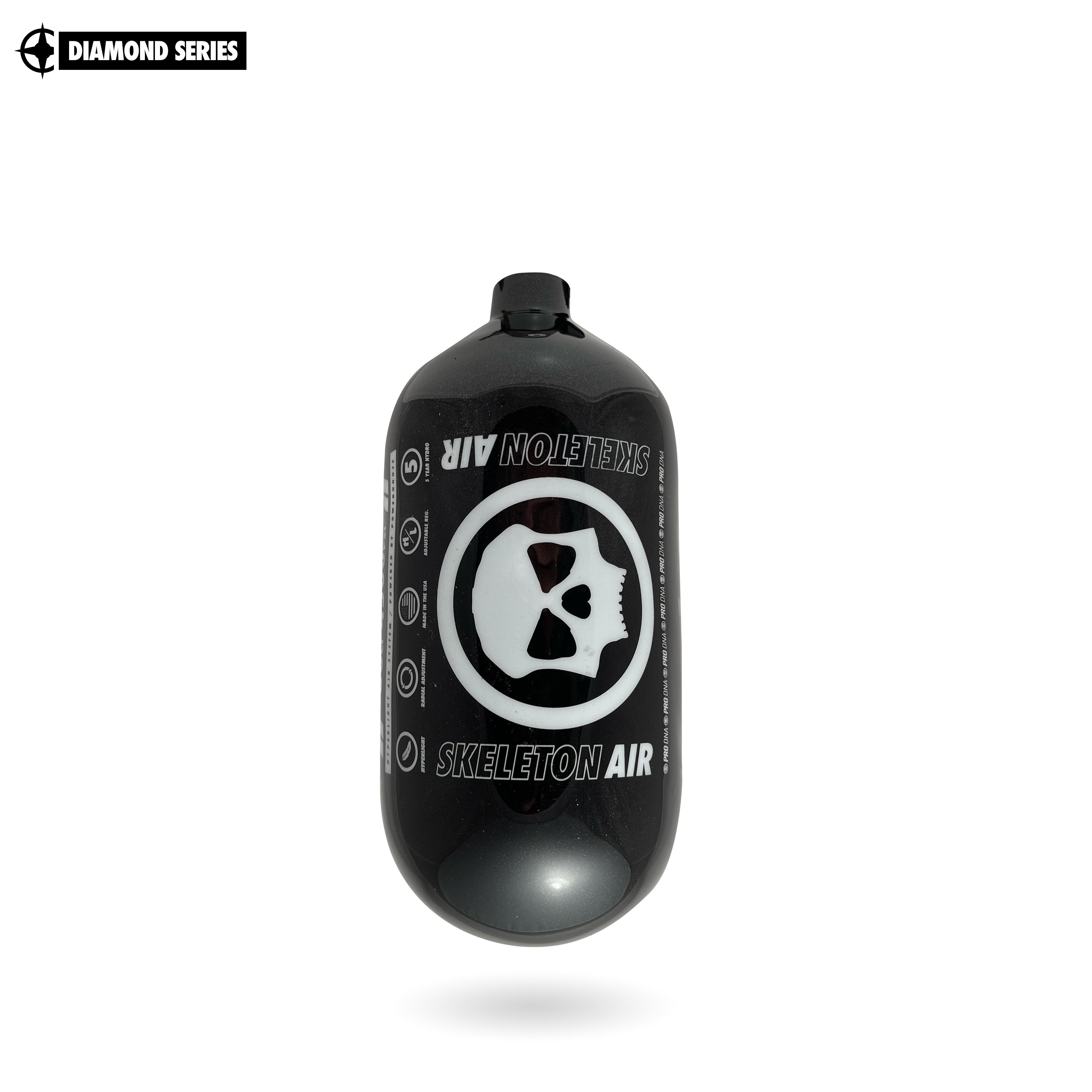 Infamous Skeleton Air "Hyperlight" Paintball Tank BOTTLE ONLY - Diamond Series - Black / White - 80/4500 PSI