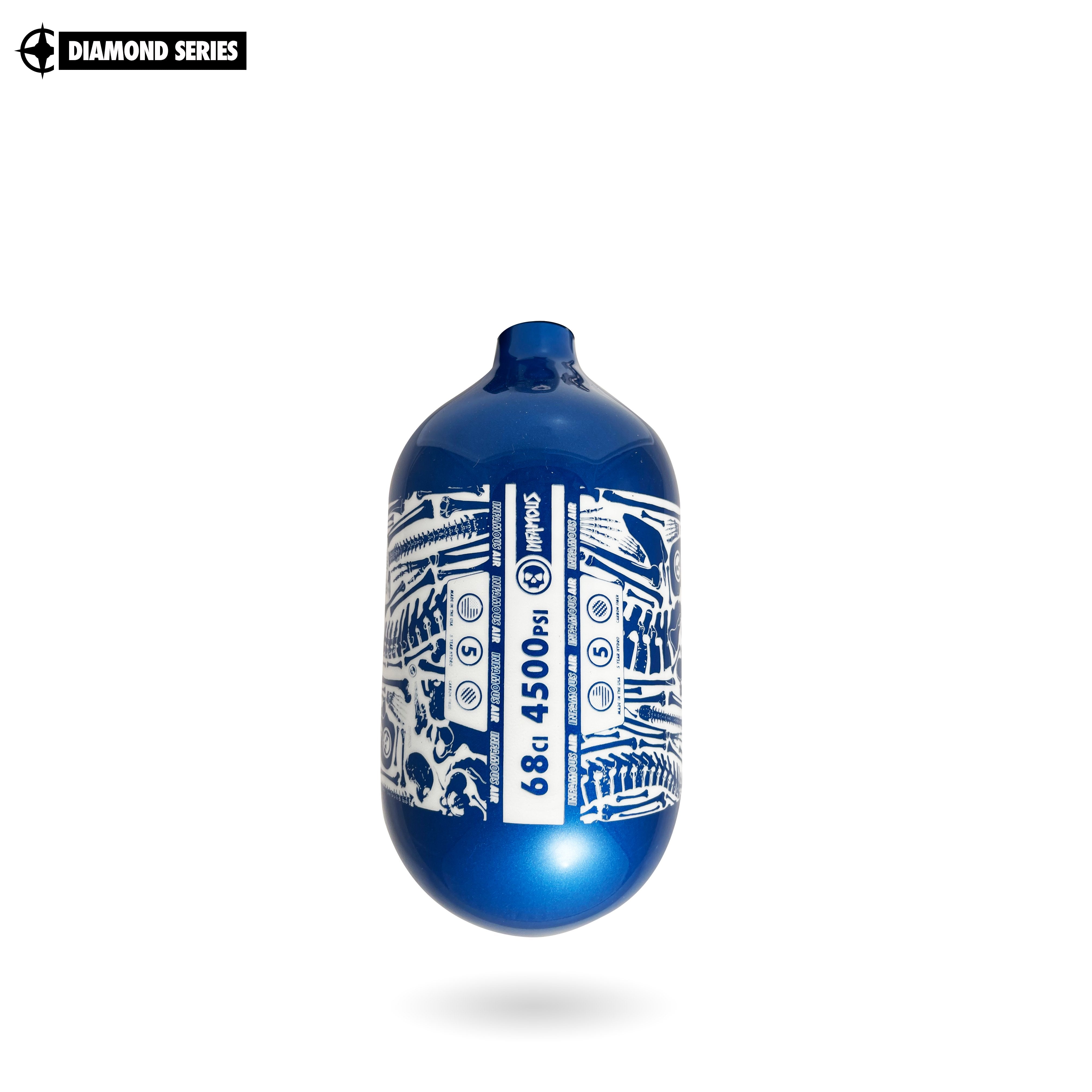 INFAMOUS AIR "BONES" Paintball Tank - Diamond Series - BOTTLE ONLY - 68CI / 4500PSI - Blue / White