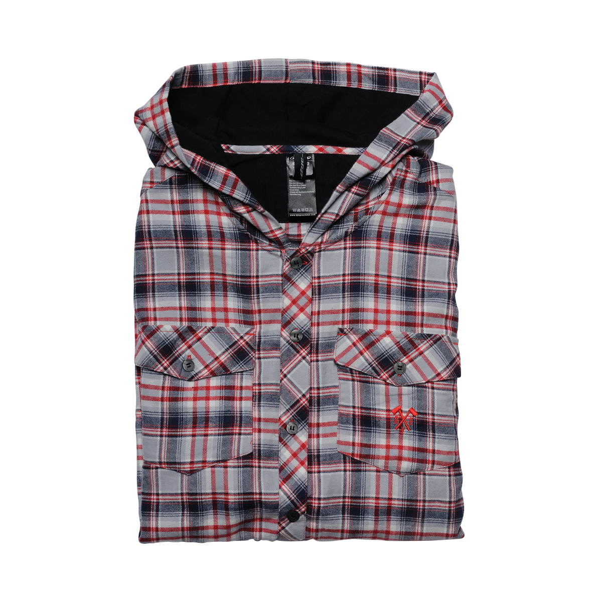 Hooded Flannel - Gray / Red