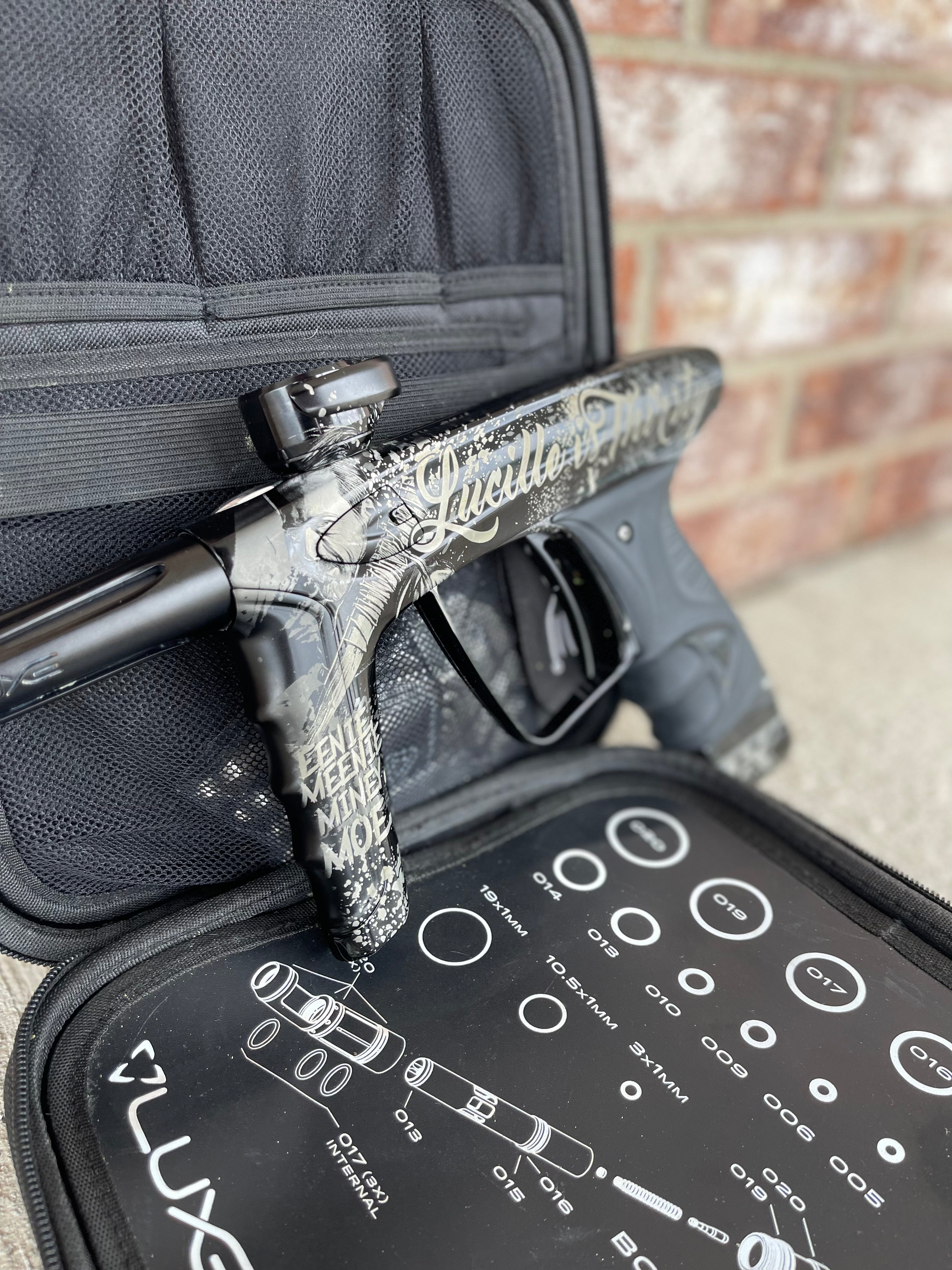 Used DLX Luxe Ice Paintball Gun - Gloss Black/Dust Black w/ CK "Lucille is Thirsty" Laser Engraving