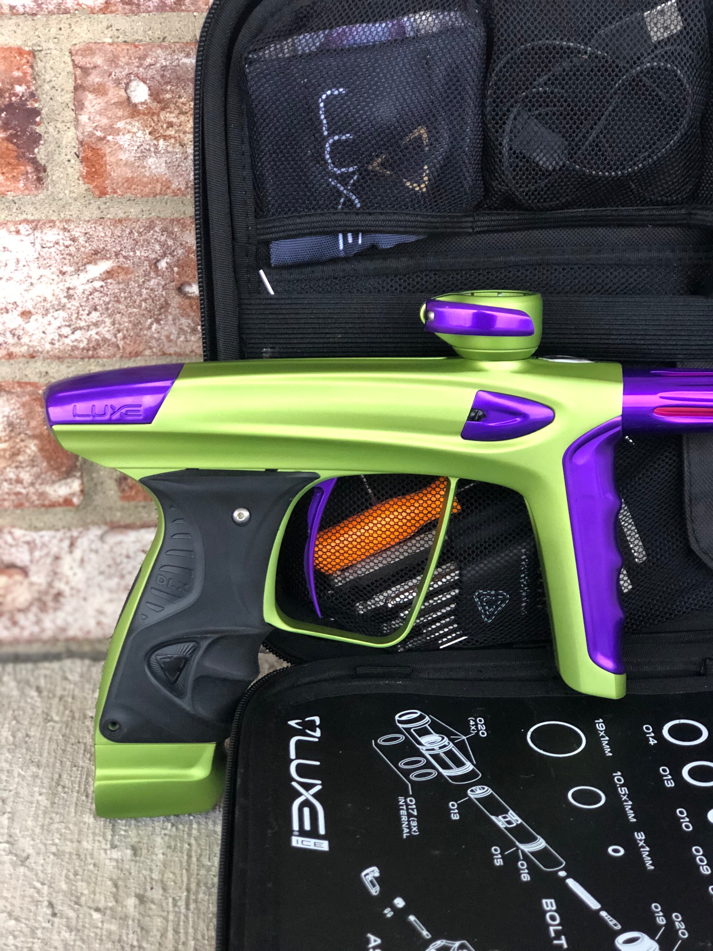 Used DLX Luxe ICE Paintball Gun - Dust Green w/ Purple