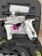 Used Planet Eclipse Ego Lv1.5 Paintball Marker- Silver/Black Fade Custom Anno w/ Infamous Deuce Trigger, White & Black Grips, Freak Barrel & Stock Barrel