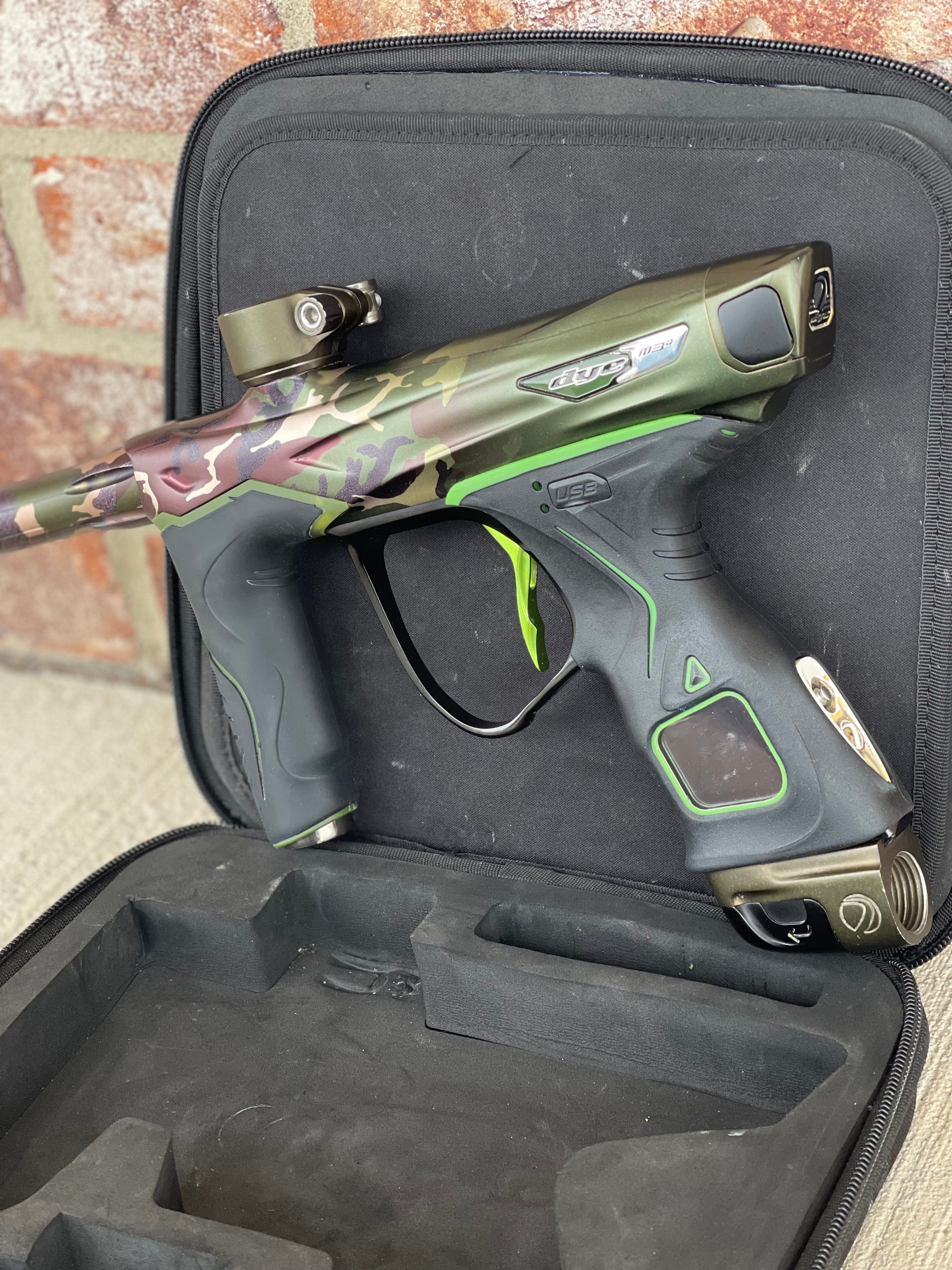 Used Dye M3+ Paintball Gun - PGA Woodland w/Lime Scythe Trigger