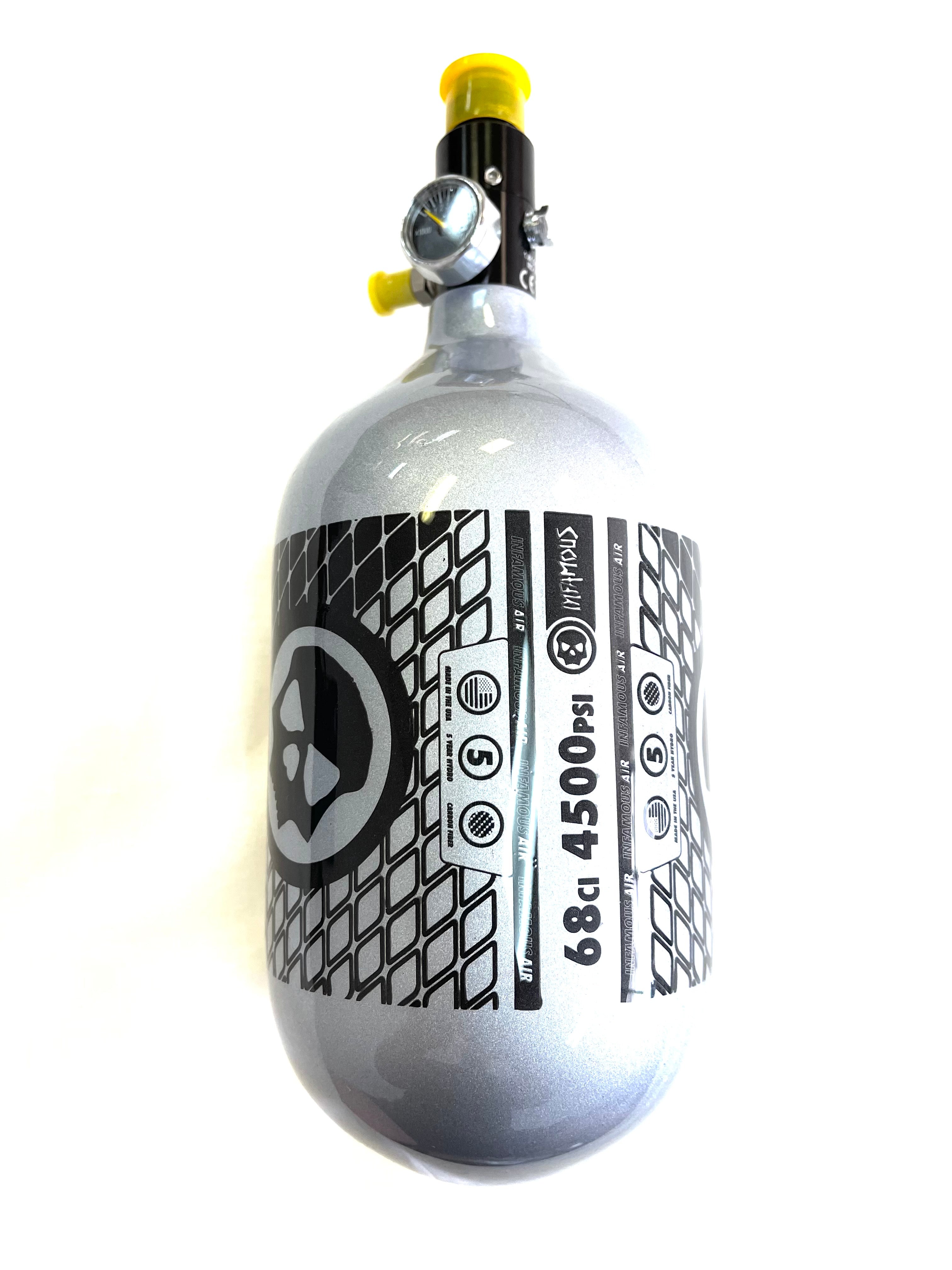 INFAMOUS AIR TANK W/ STANDARD REG - AIR PATTERN - Diamond Series - 68CI / 4500PSI - Silver / Black