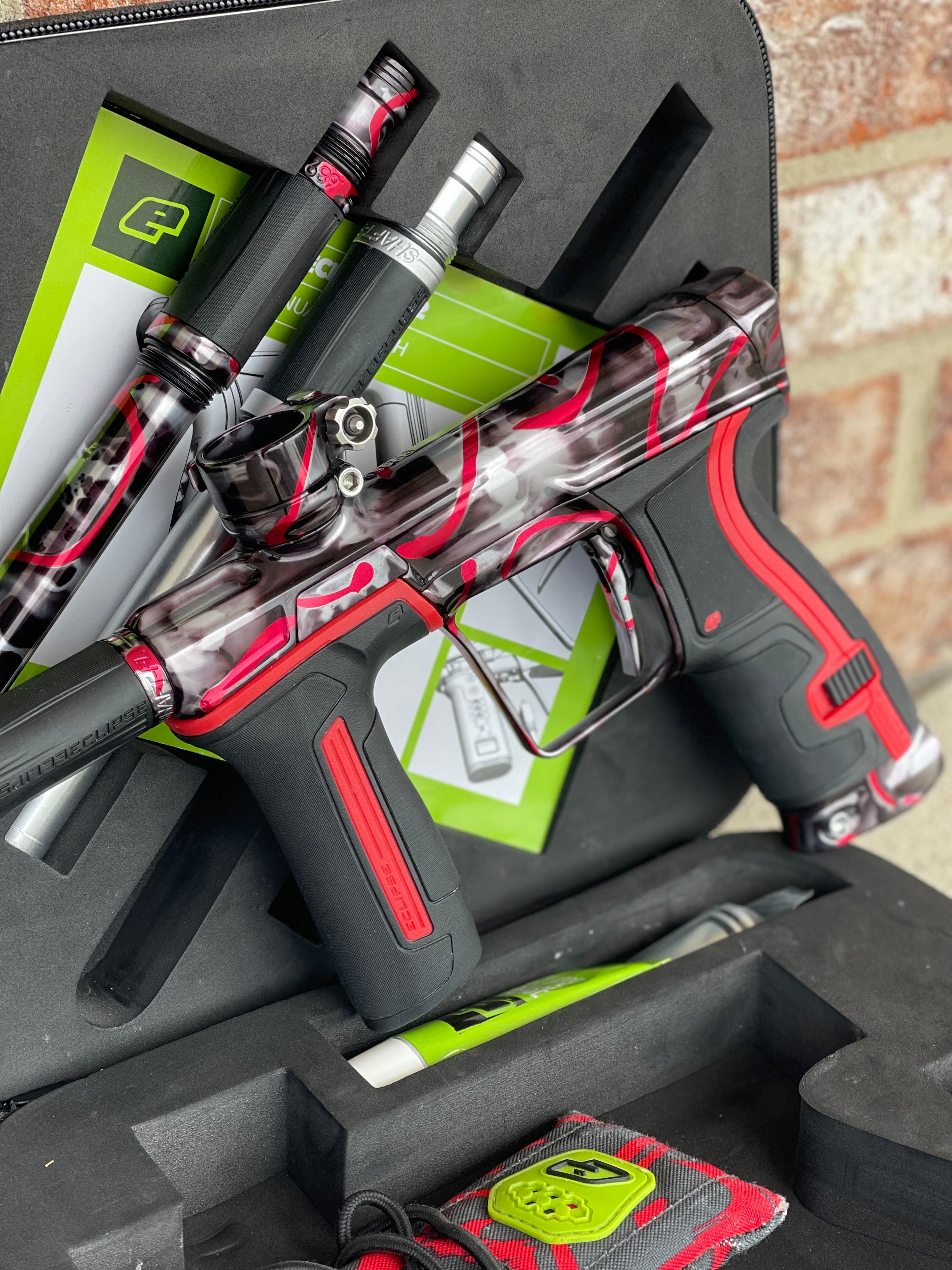 Used Planet Eclipse CS2 Paintball Gun Gloss Black Grey Red Splash used-planet-eclipse-cs2-paintball-gun-gloss-black-grey-red-splash