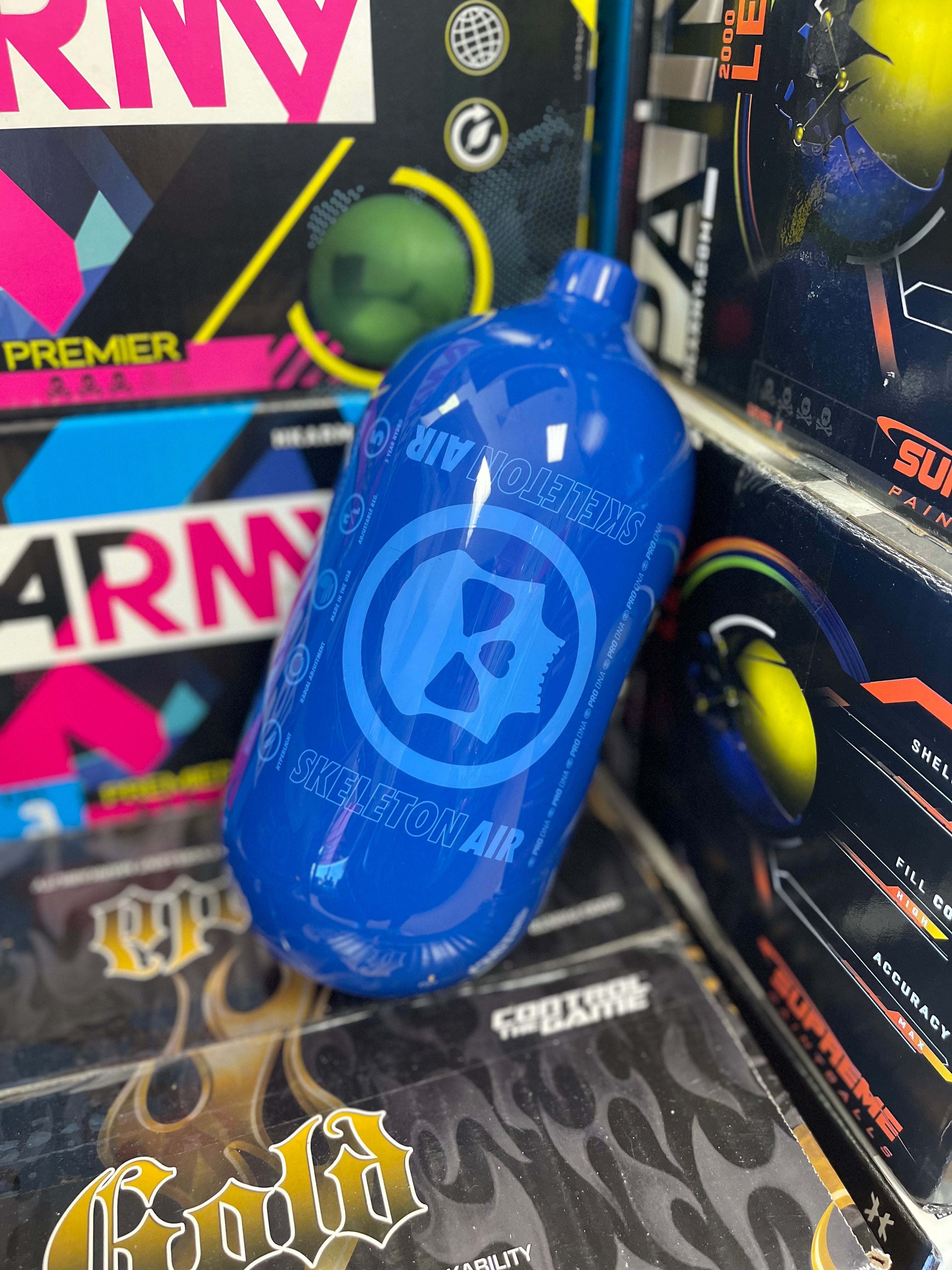 Infamous Skeleton Air "Hyperlight" Paintball Tank BOTTLE ONLY - Blue / Blue- 80/4500 PSI