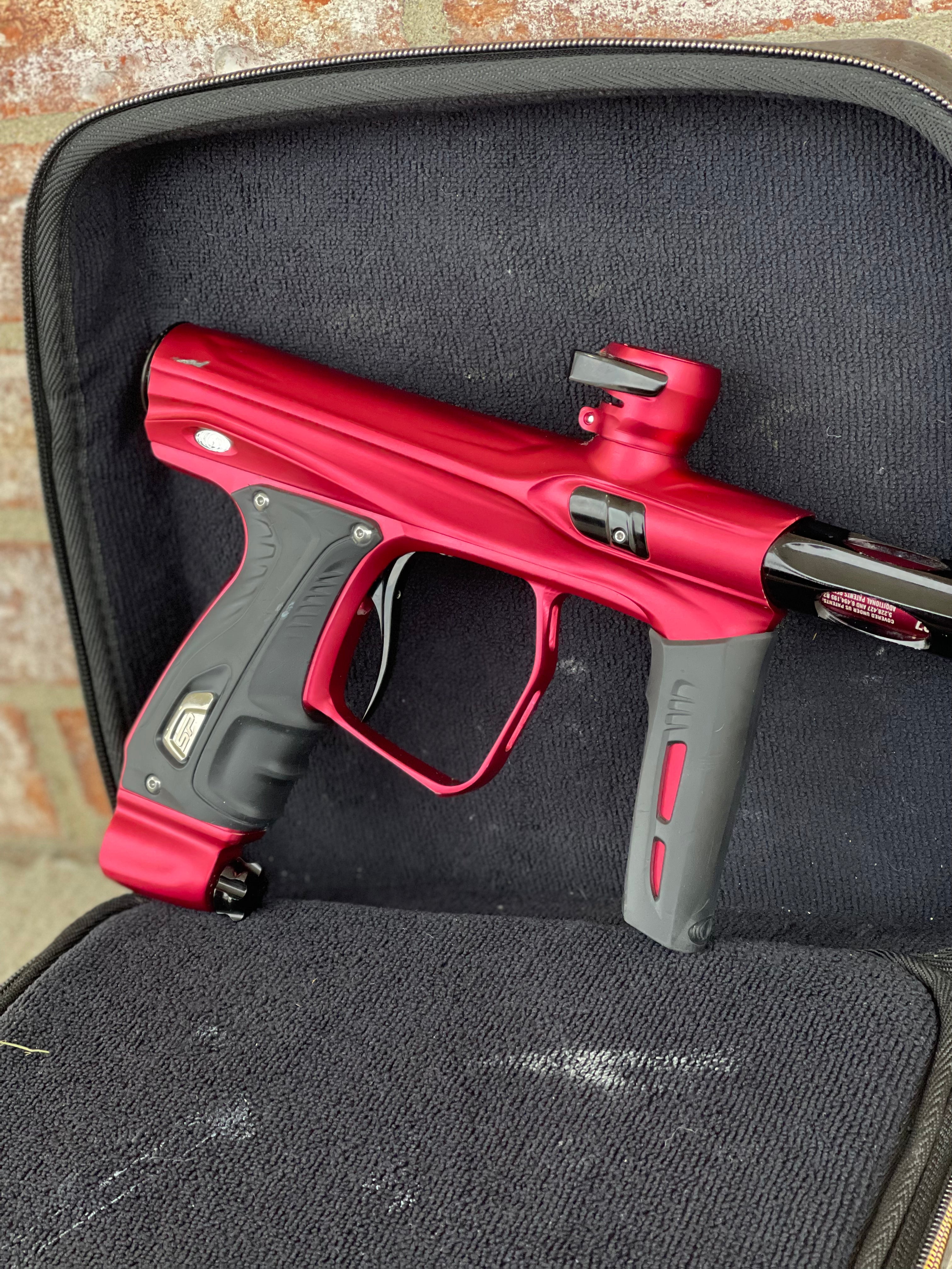 Used Shocker XLS Paintball Gun - Red/Black w/Black Freak XL Barrel Back & Core Barrel Front