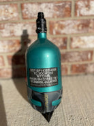 Used Infamous 80/4500 Skeleton Air Paintball Tank - Teal / Black w/ Infamous Powerhouse Regulator and Exalt Tank Cover