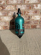 Used Infamous 80/4500 Skeleton Air Paintball Tank - Teal / Black w/ Infamous Powerhouse Regulator and Exalt Tank Cover