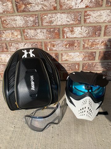 Used V-Force Grill Paintball Mask - White w/ 2 Lenses and HK Army Exo Goggle Case