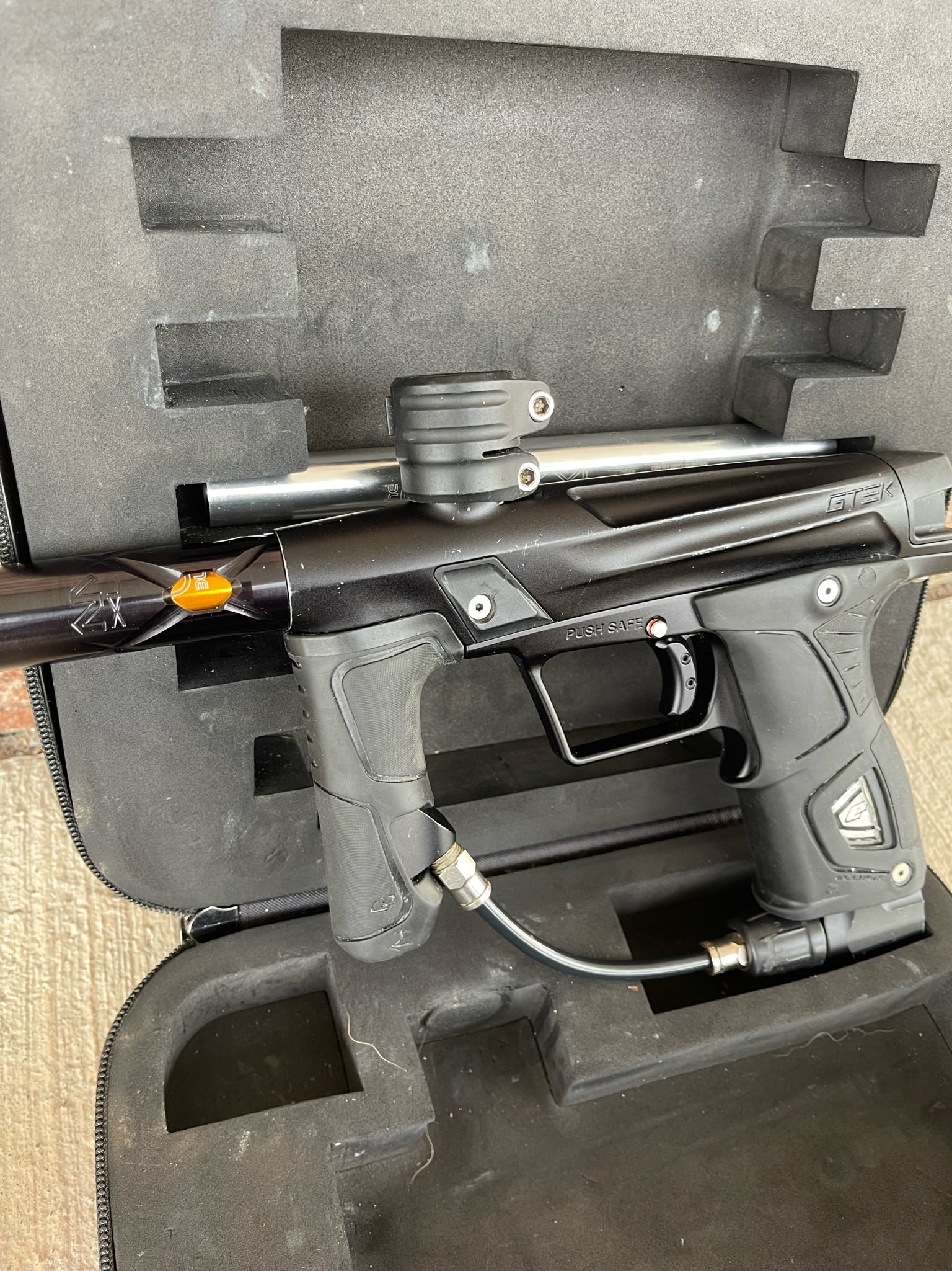 Planet Eclipse GMEK Paintball Marker- MECHANICAL - Black w/ Deadlywinds 16" Carbon Fiber Barrel + Slide Trigger