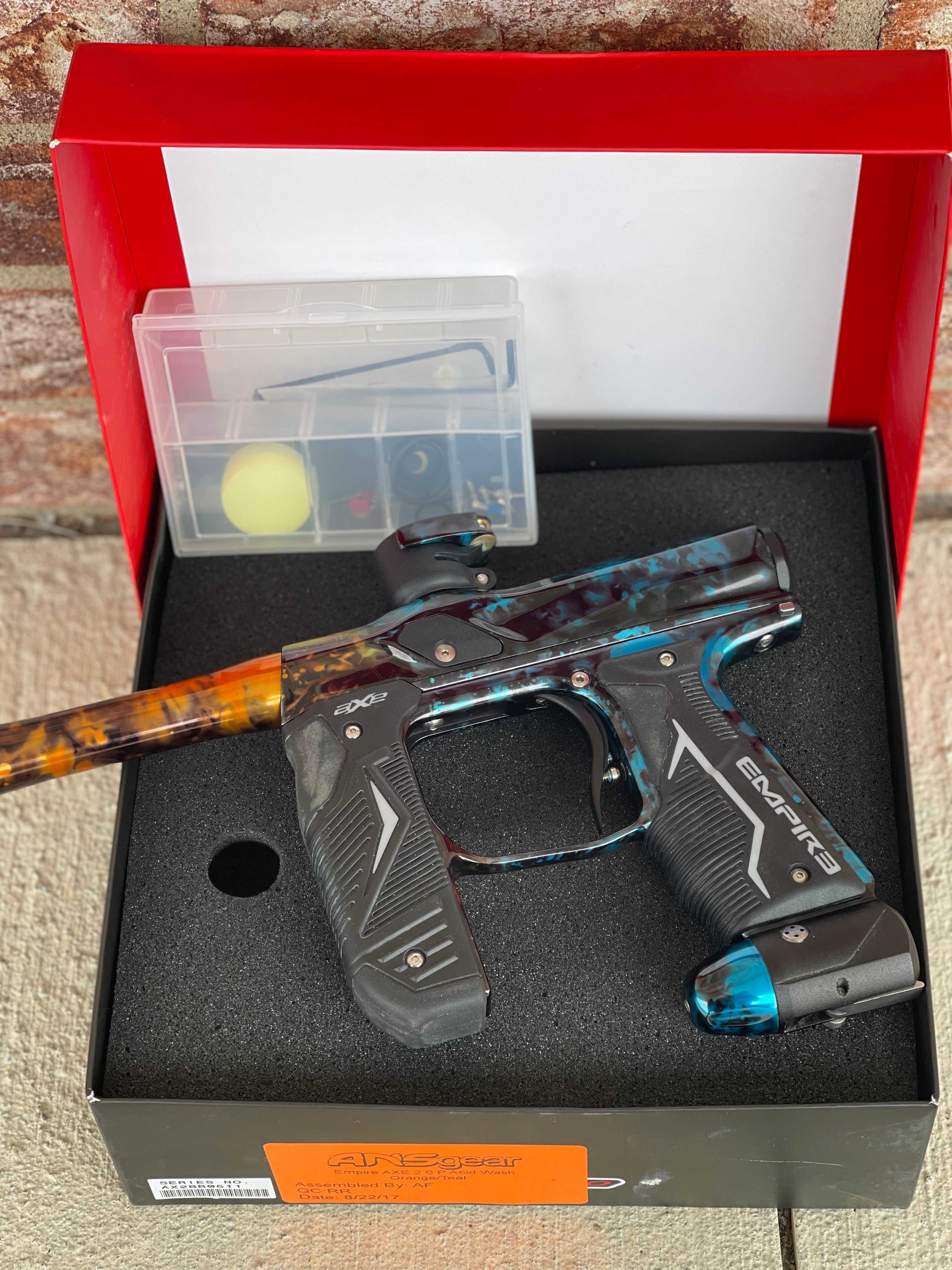 Used Empire Axe 2.0 Paintball Gun - Acid Wash Custom Anno (Orange Teal)