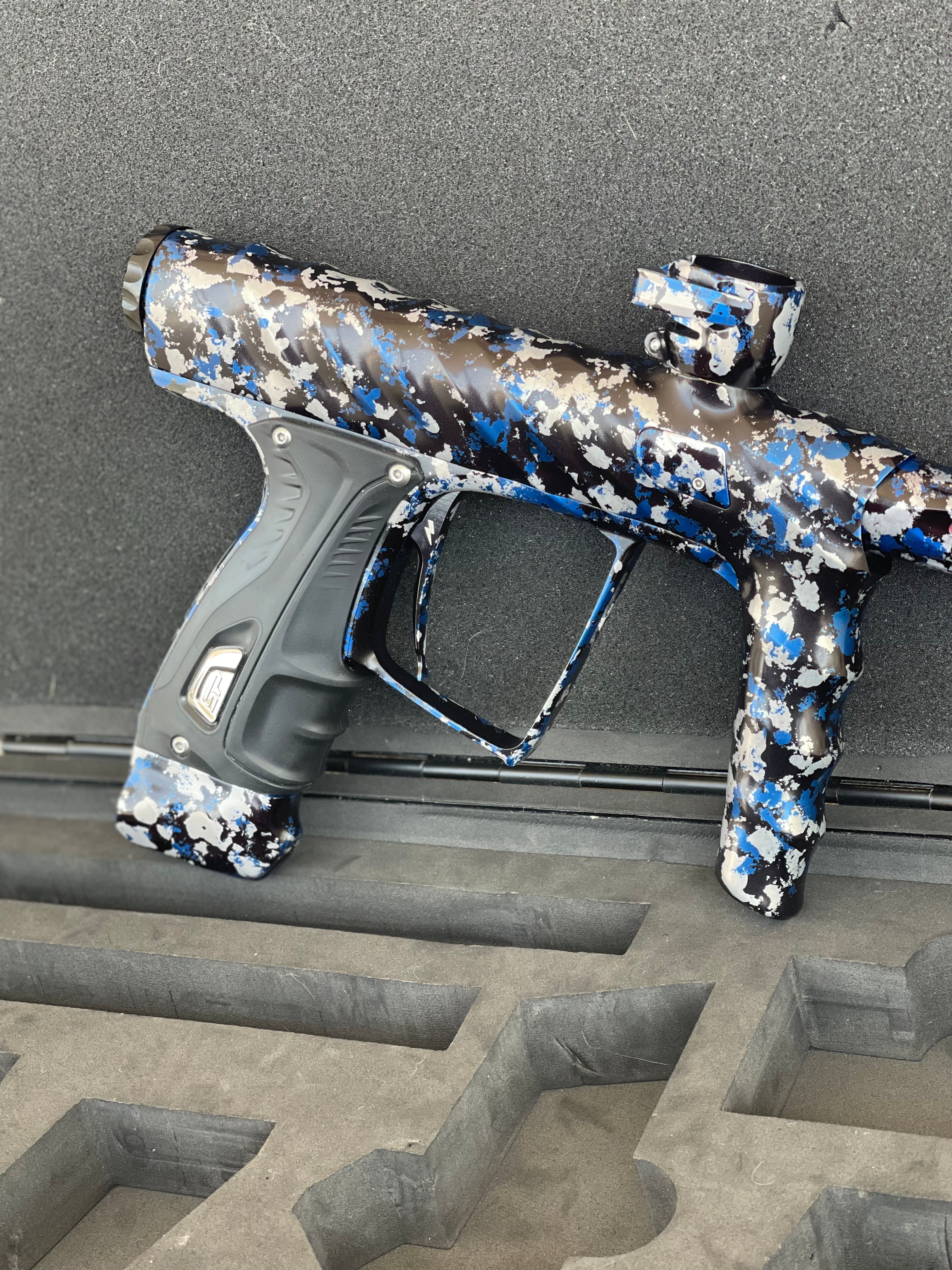 Used Adrenaline Shocker XLS Paintball Gun - Polished Arctic Camo #333- w/ Adrenaline CVO Frame