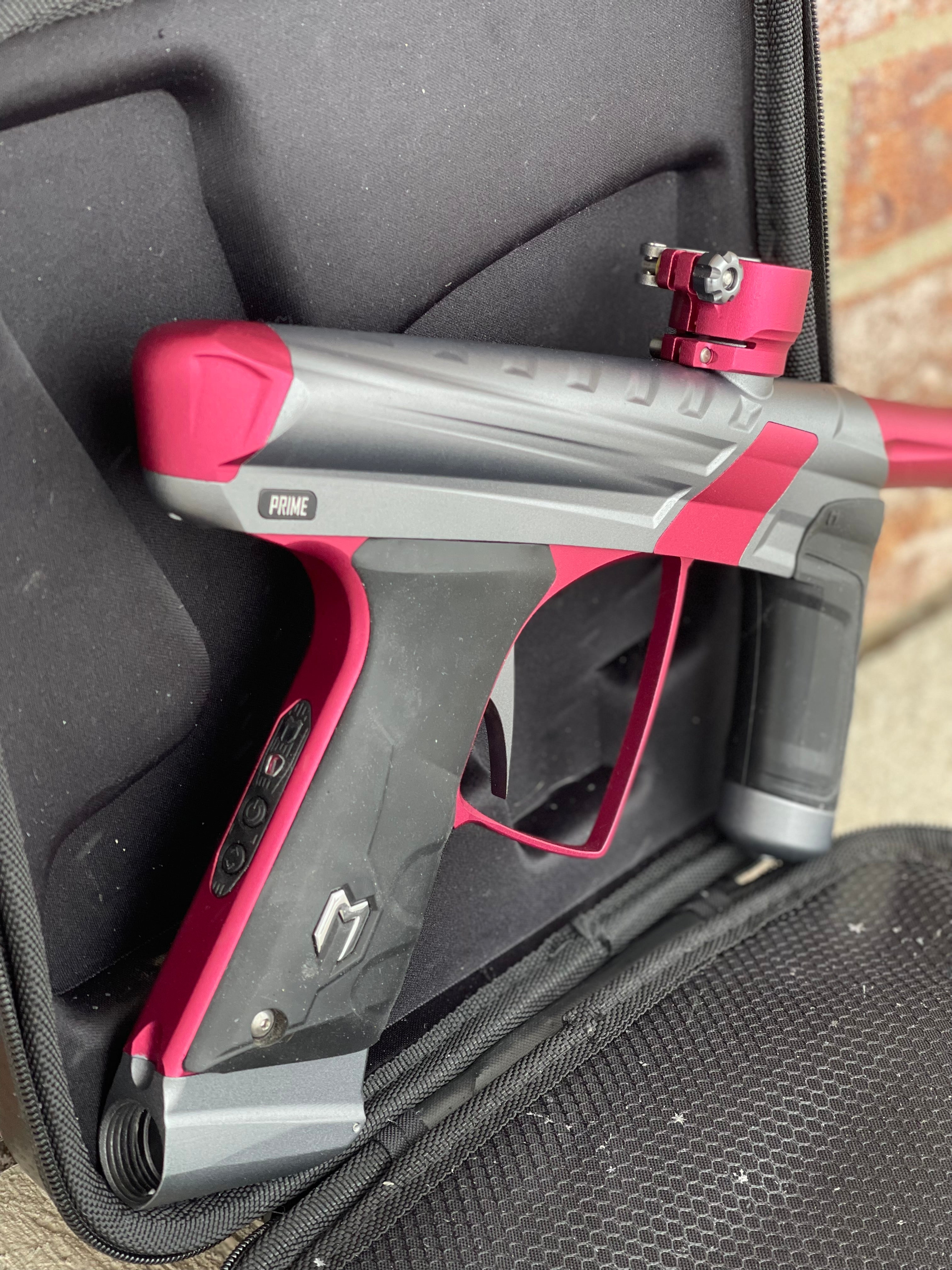 Used MacDev Prime XTS Paintball Gun - Dust Grey / Dust Red w/ addition